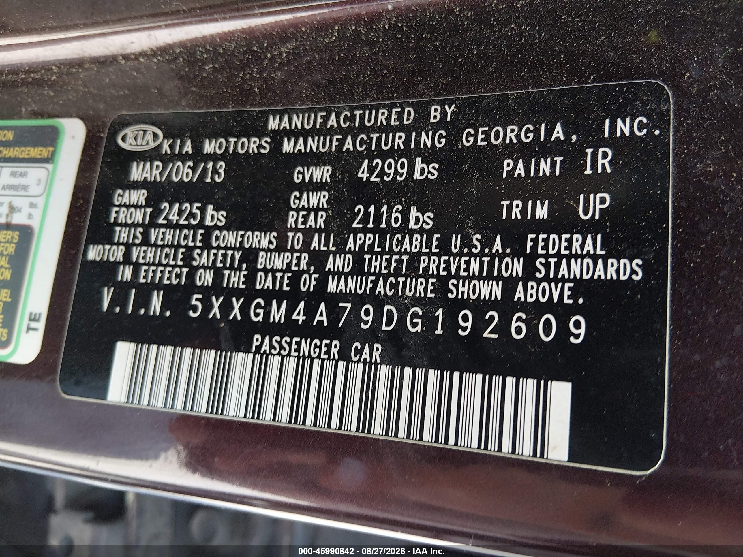 2013 Kia Optima Lx Purple vin: 5XXGM4A79DG192609