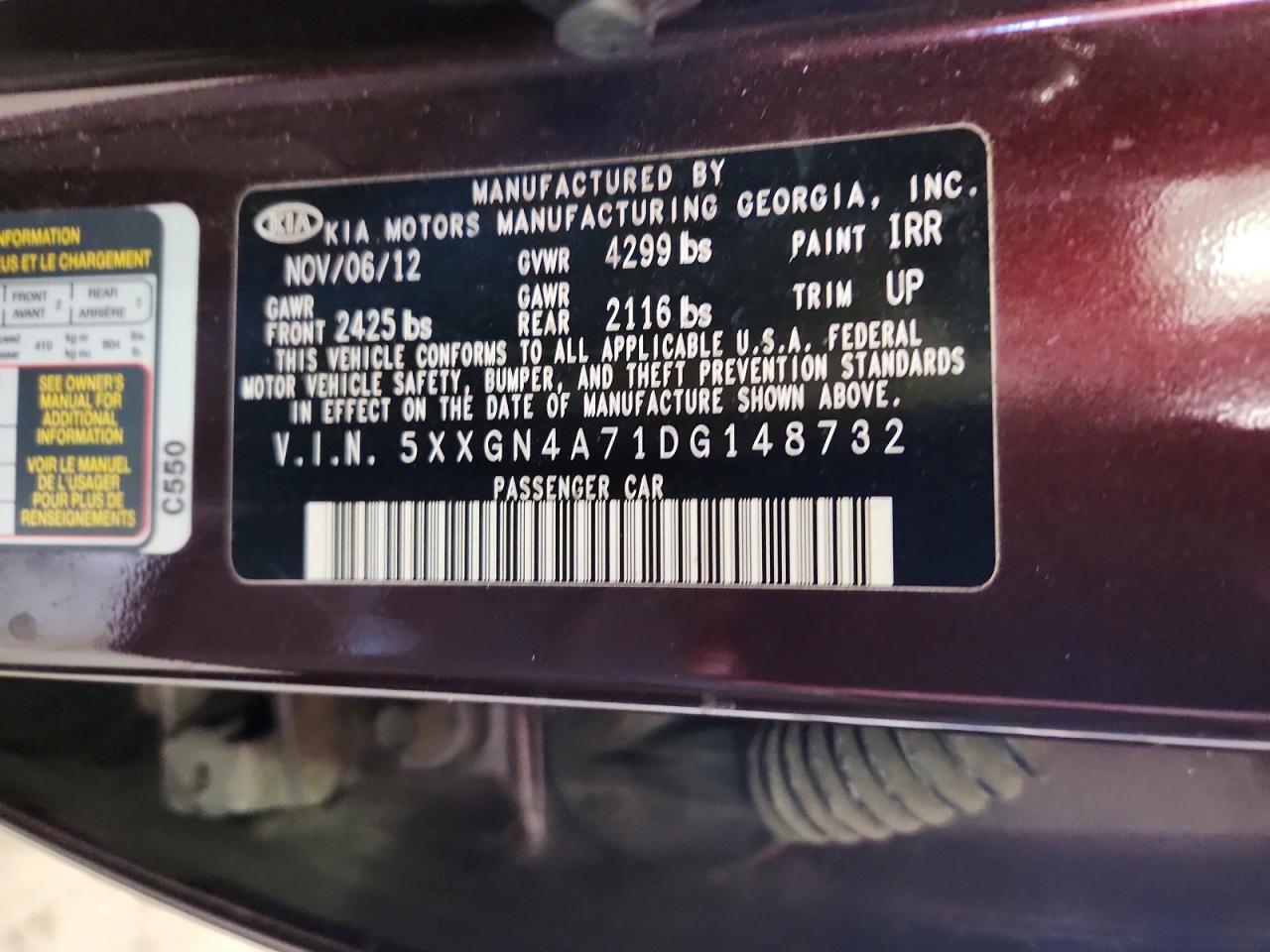 2013 Kia Optima Ex Burgundy vin: 5XXGN4A71DG148732