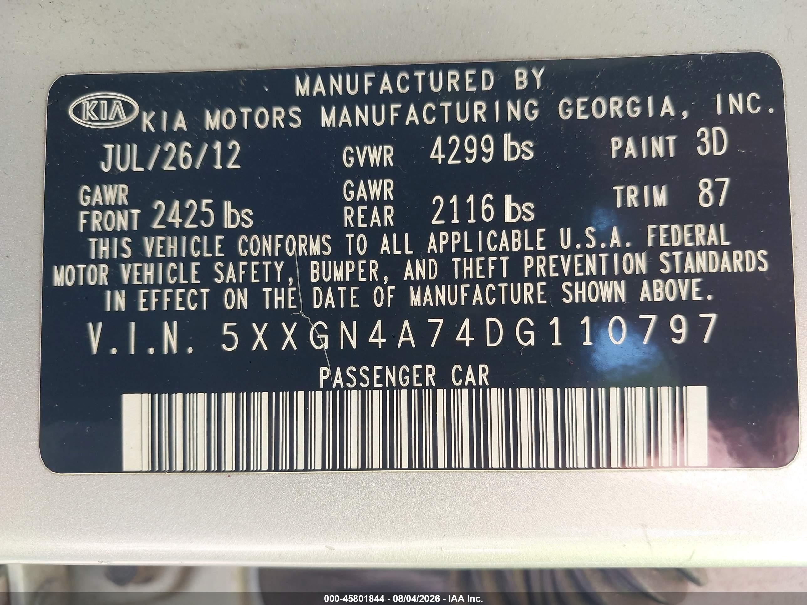 2013 Kia Optima Ex Silver vin: 5XXGN4A74DG110797