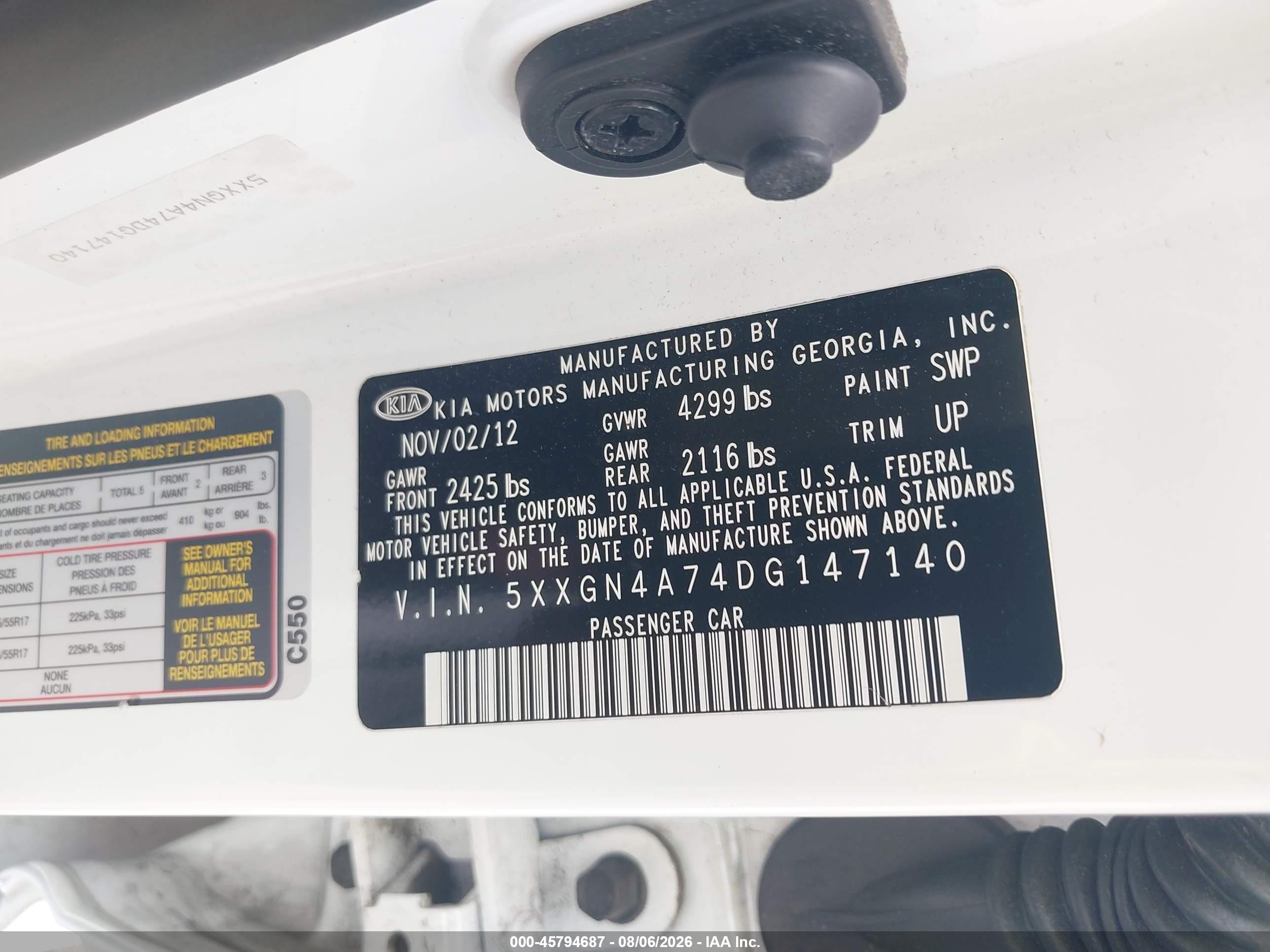 2013 Kia Optima Ex White vin: 5XXGN4A74DG147140