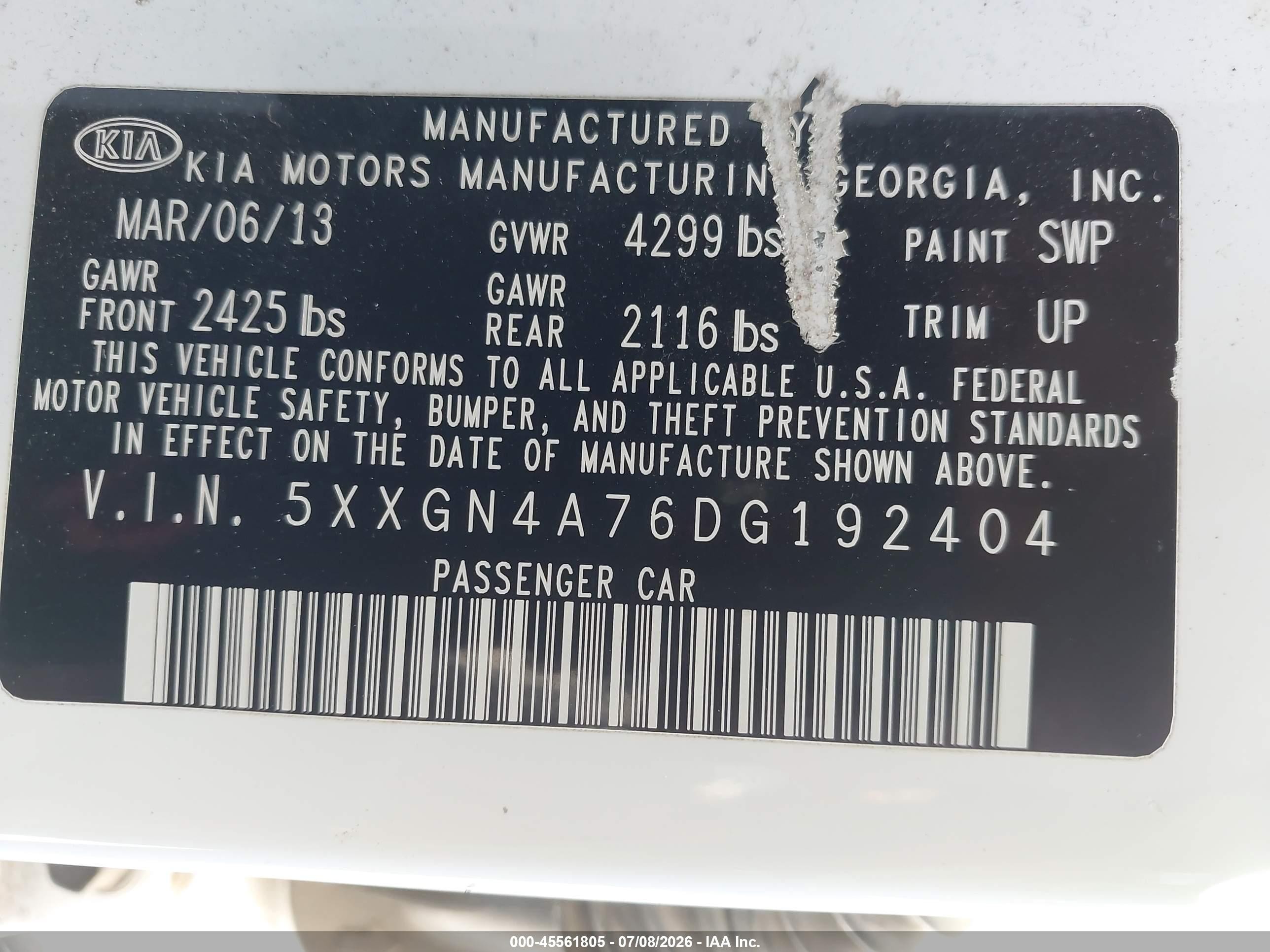 2013 Kia Optima Ex White vin: 5XXGN4A76DG192404