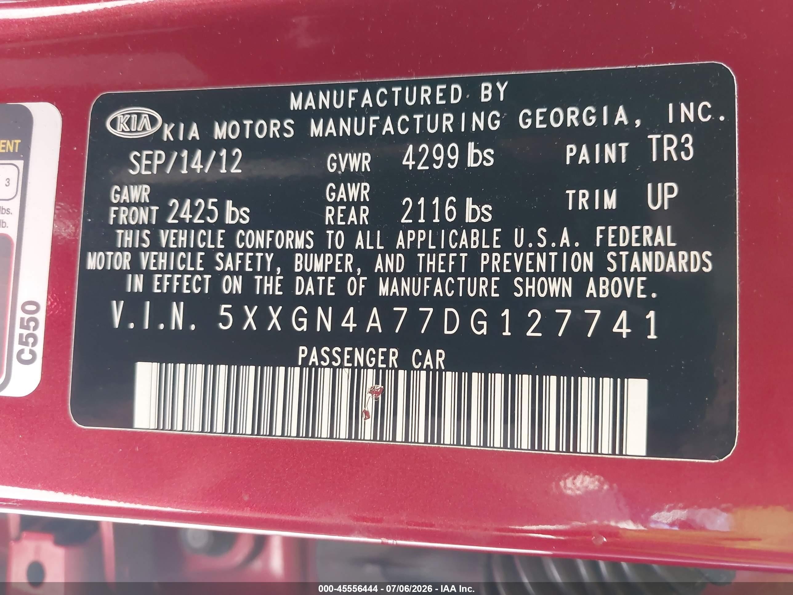 2013 Kia Optima Ex Red vin: 5XXGN4A77DG127741