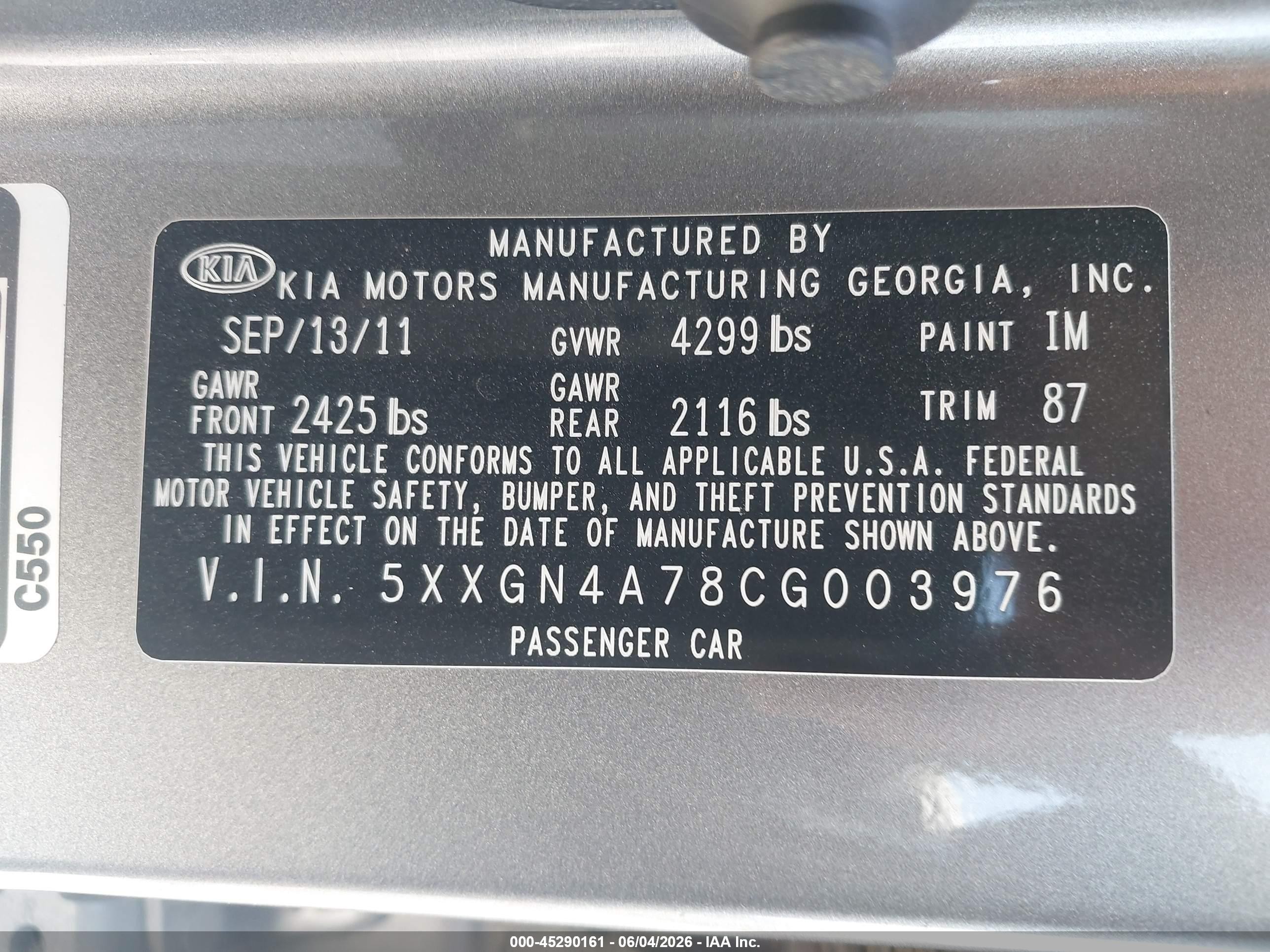 2012 Kia Optima Ex Gray vin: 5XXGN4A78CG003976