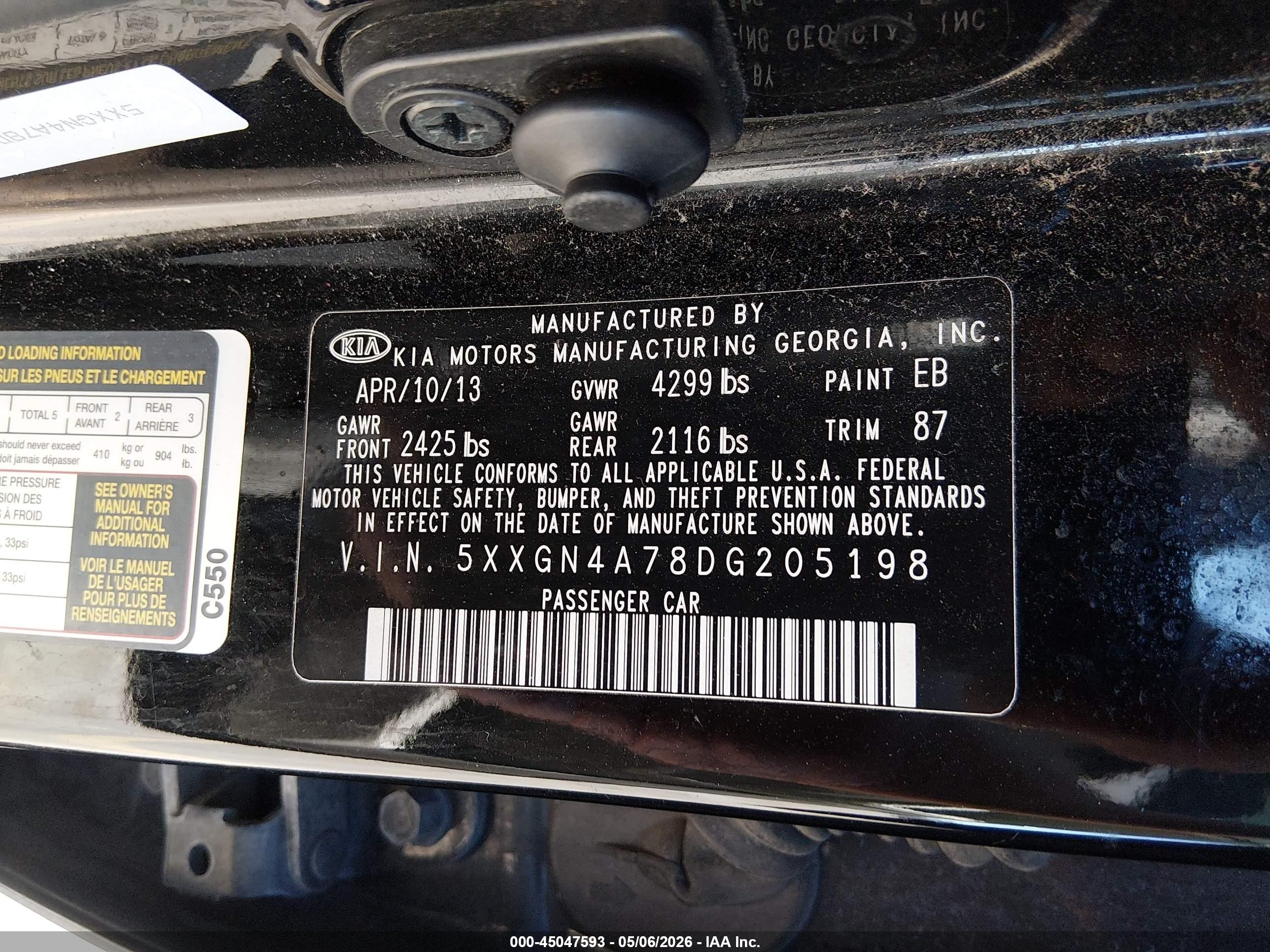 2013 Kia Optima Ex Black vin: 5XXGN4A78DG205198