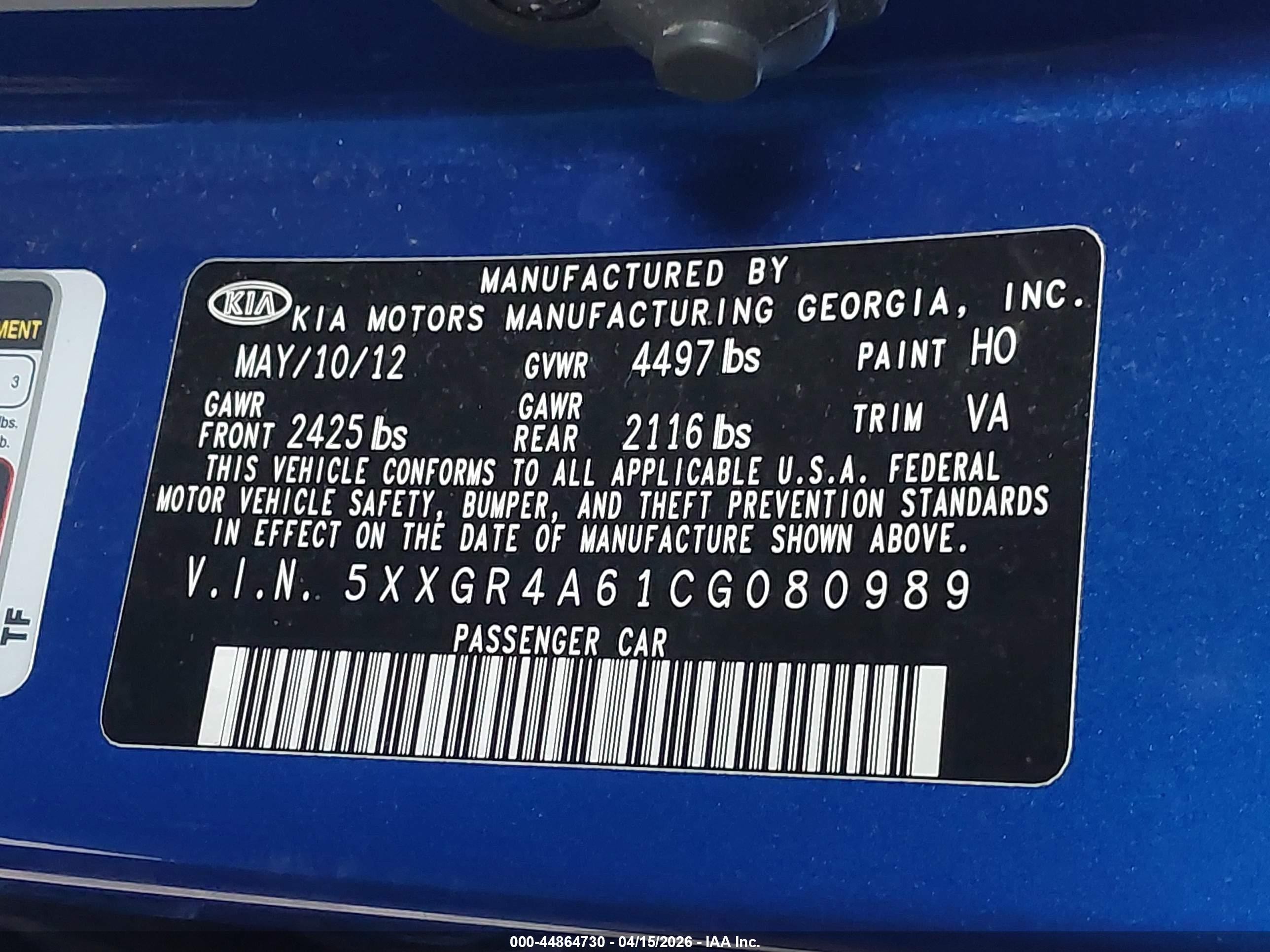 2012 Kia Optima Sx Blue vin: 5XXGR4A61CG080989