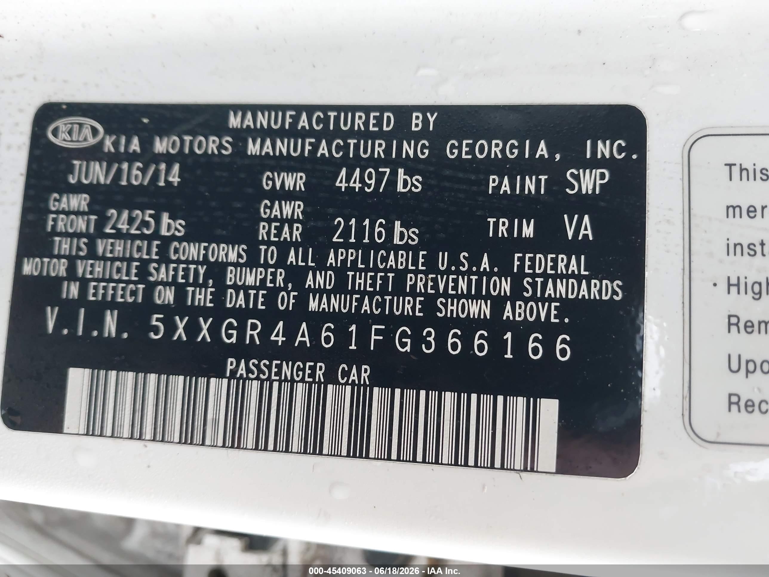 2015 Kia Optima Sx Turbo White vin: 5XXGR4A61FG366166