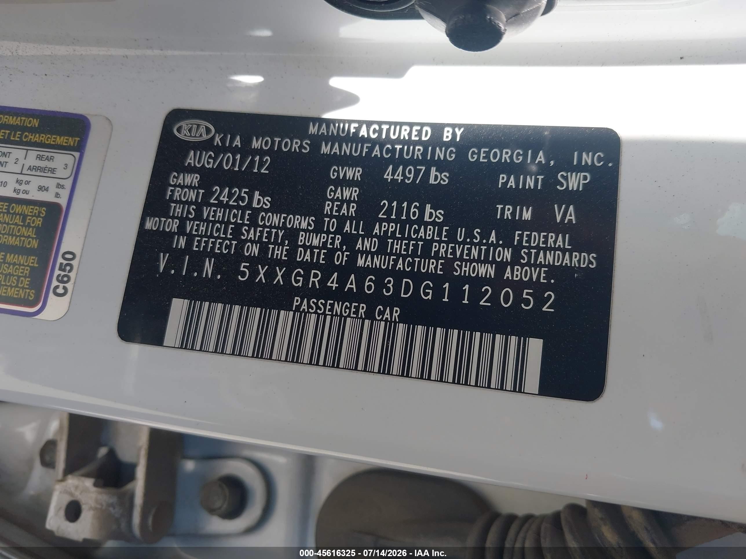 2013 Kia Optima Sx White vin: 5XXGR4A63DG112052