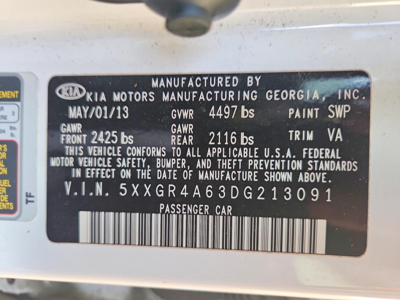 2013 Kia Optima Sx White vin: 5XXGR4A63DG213091