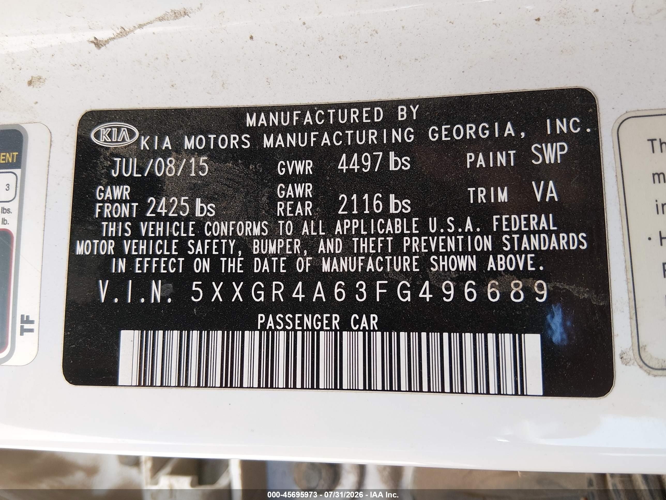 2015 Kia Optima Sx Turbo White vin: 5XXGR4A63FG496689