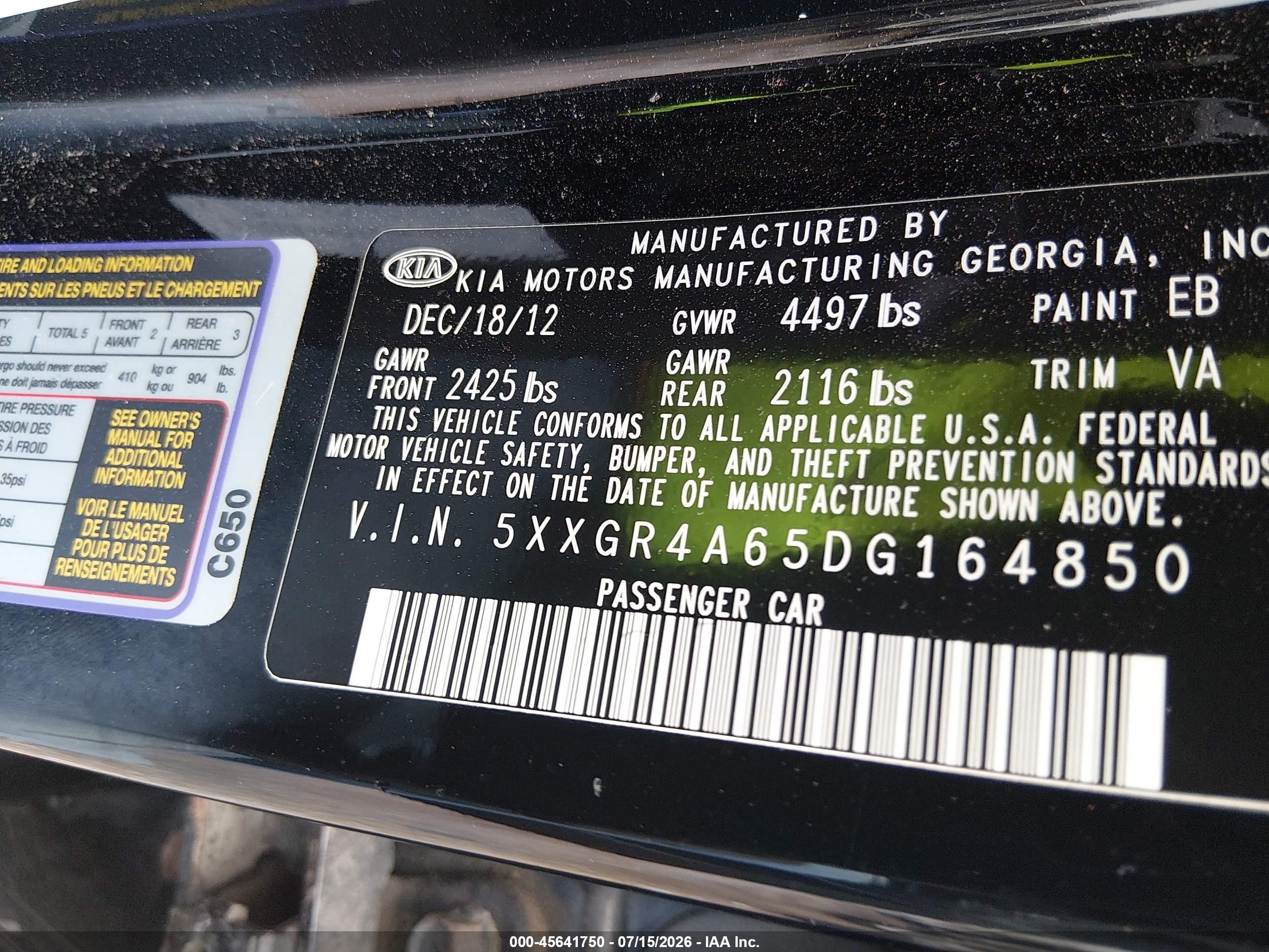 2013 Kia Optima Sx Black vin: 5XXGR4A65DG164850