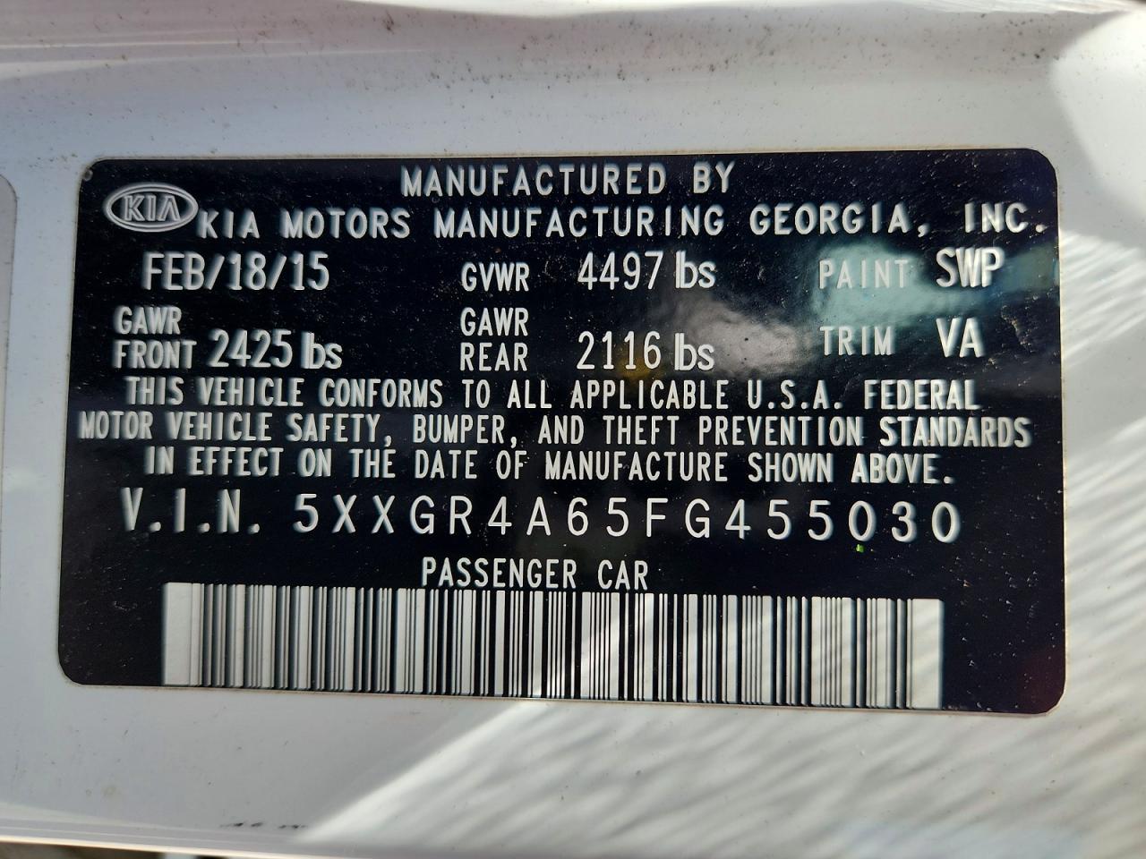 2015 Kia Optima Sx White vin: 5XXGR4A65FG455030