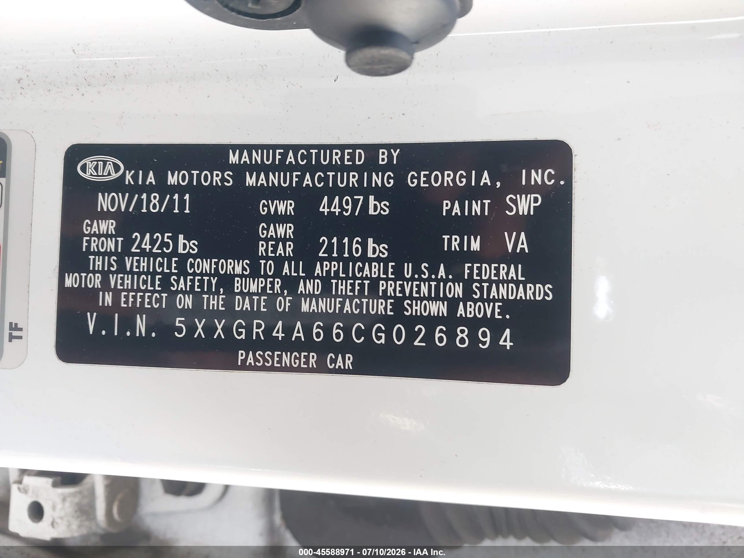 2012 Kia Optima Sx White vin: 5XXGR4A66CG026894