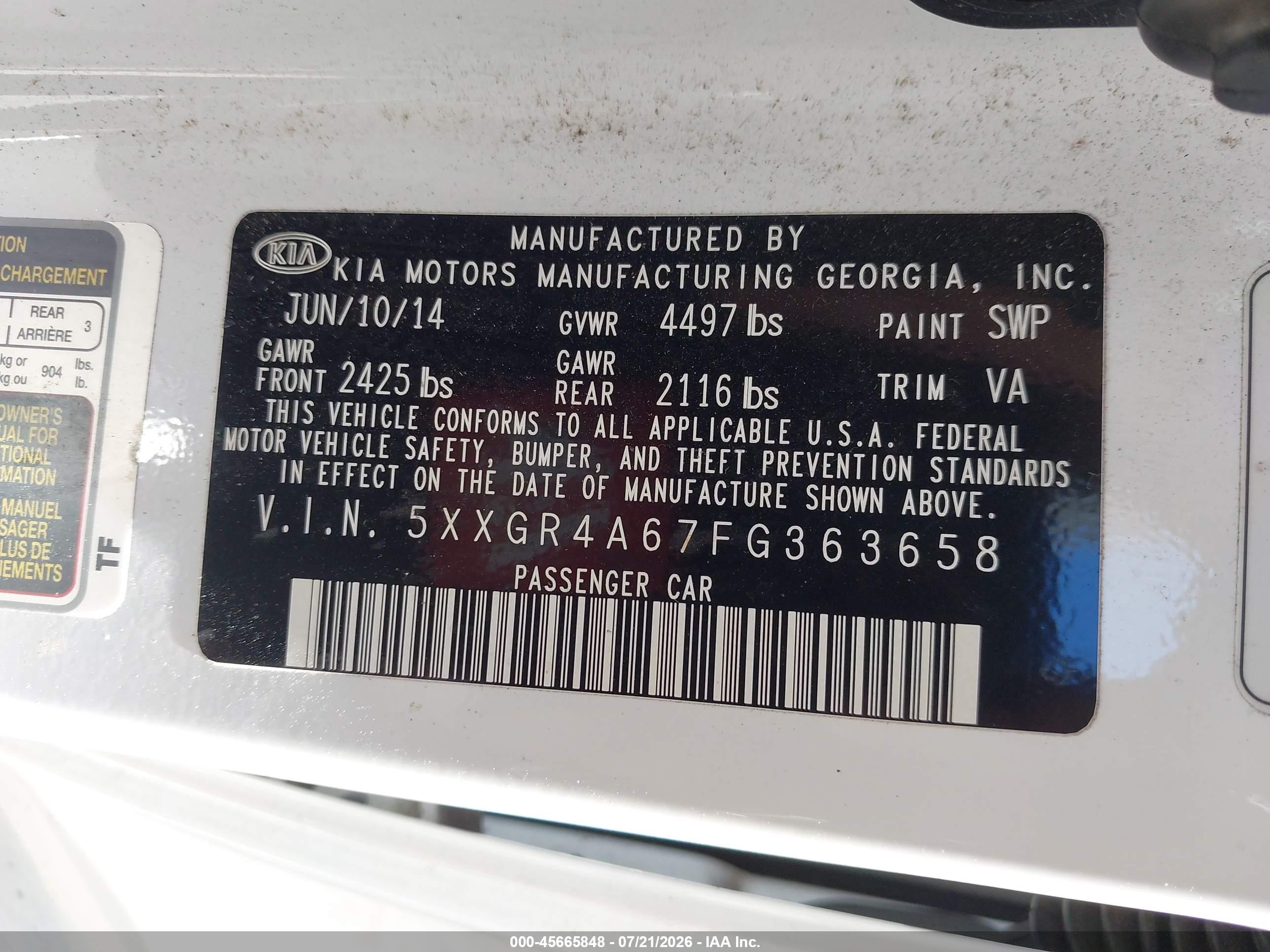 2015 Kia Optima Sxl Turbo White vin: 5XXGR4A67FG363658