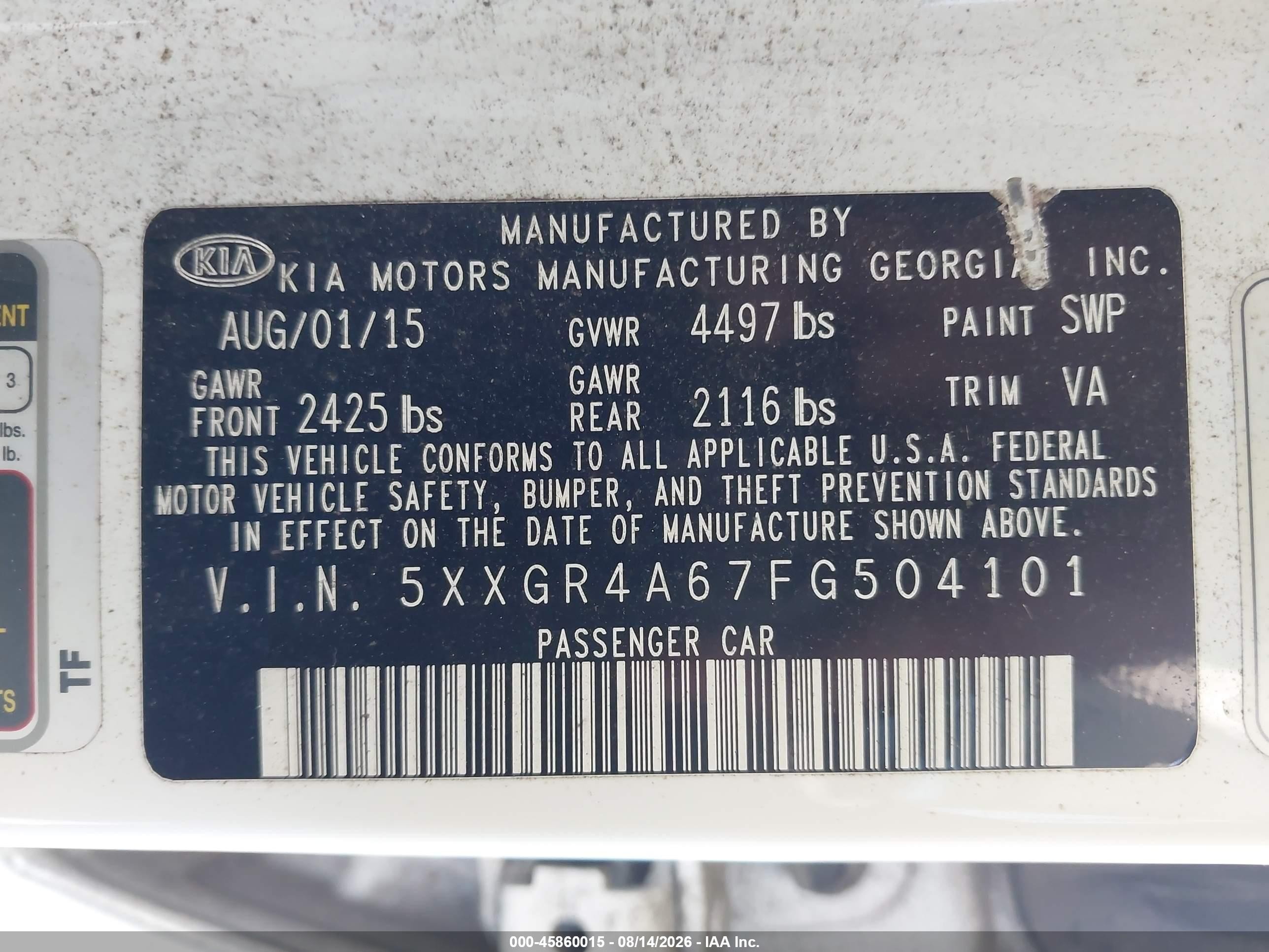 2015 Kia Optima Sxl Turbo White vin: 5XXGR4A67FG504101