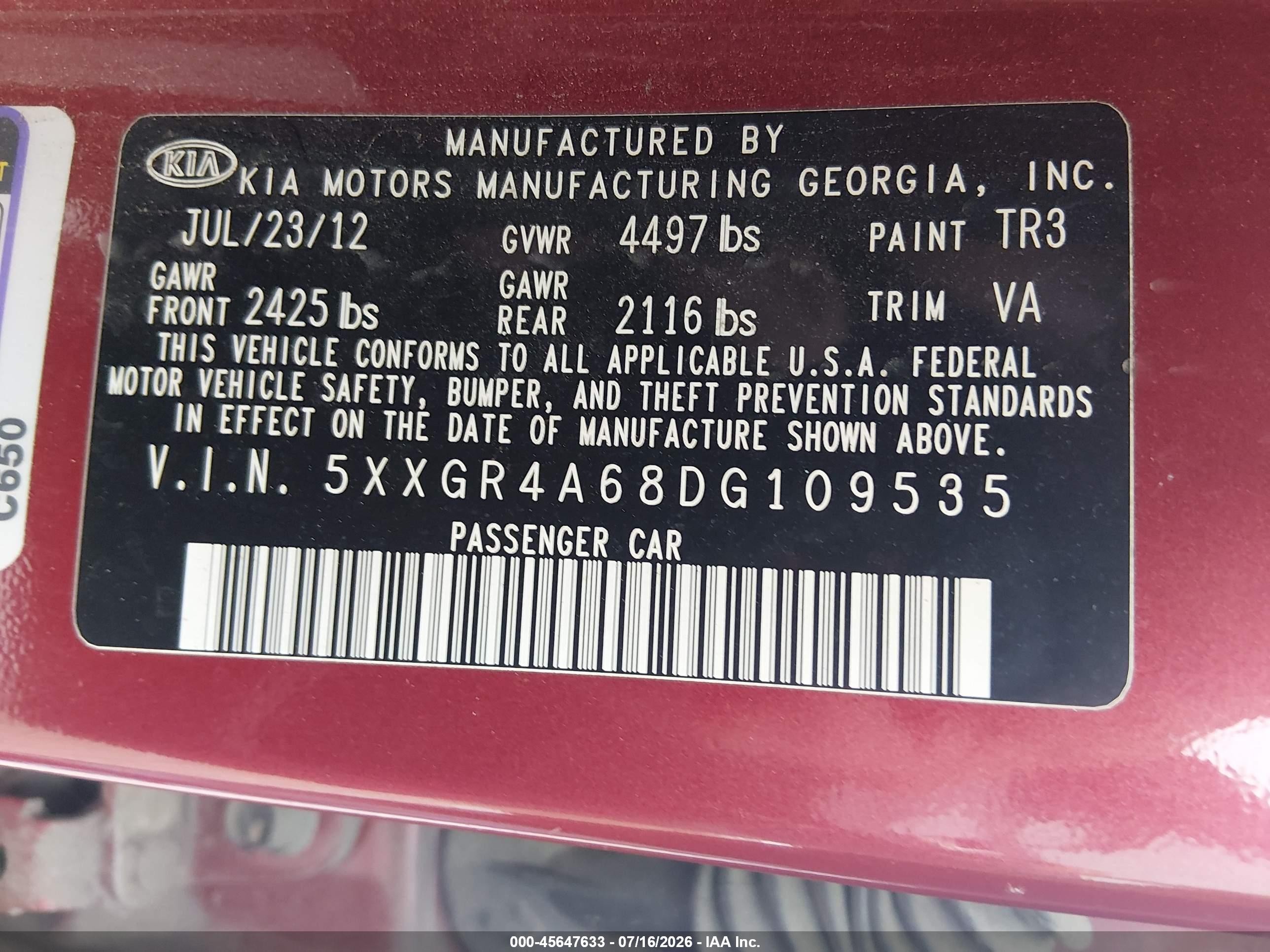 2013 Kia Optima Sx Red vin: 5XXGR4A68DG109535