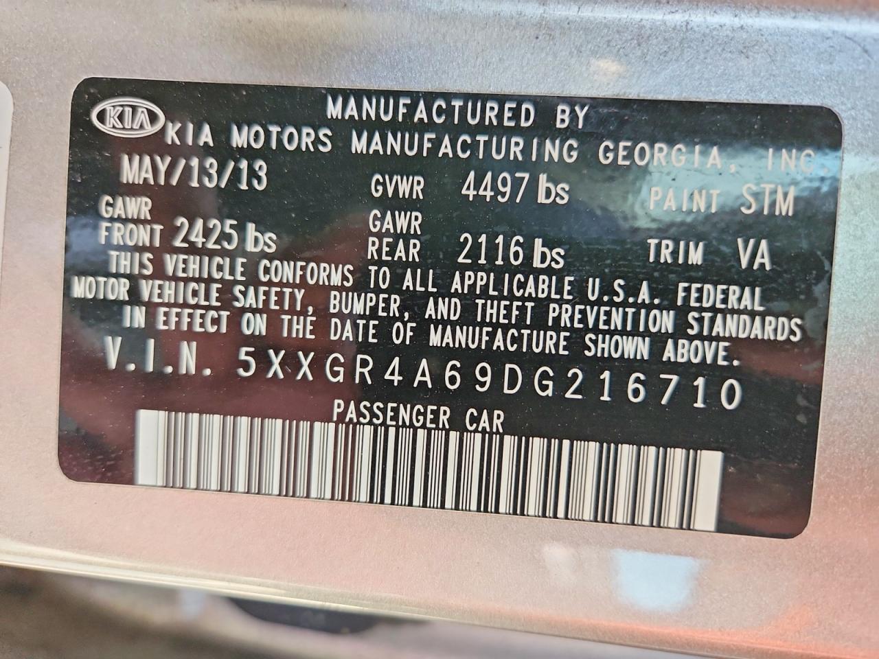 2013 Kia Optima Sx Gray vin: 5XXGR4A69DG216710
