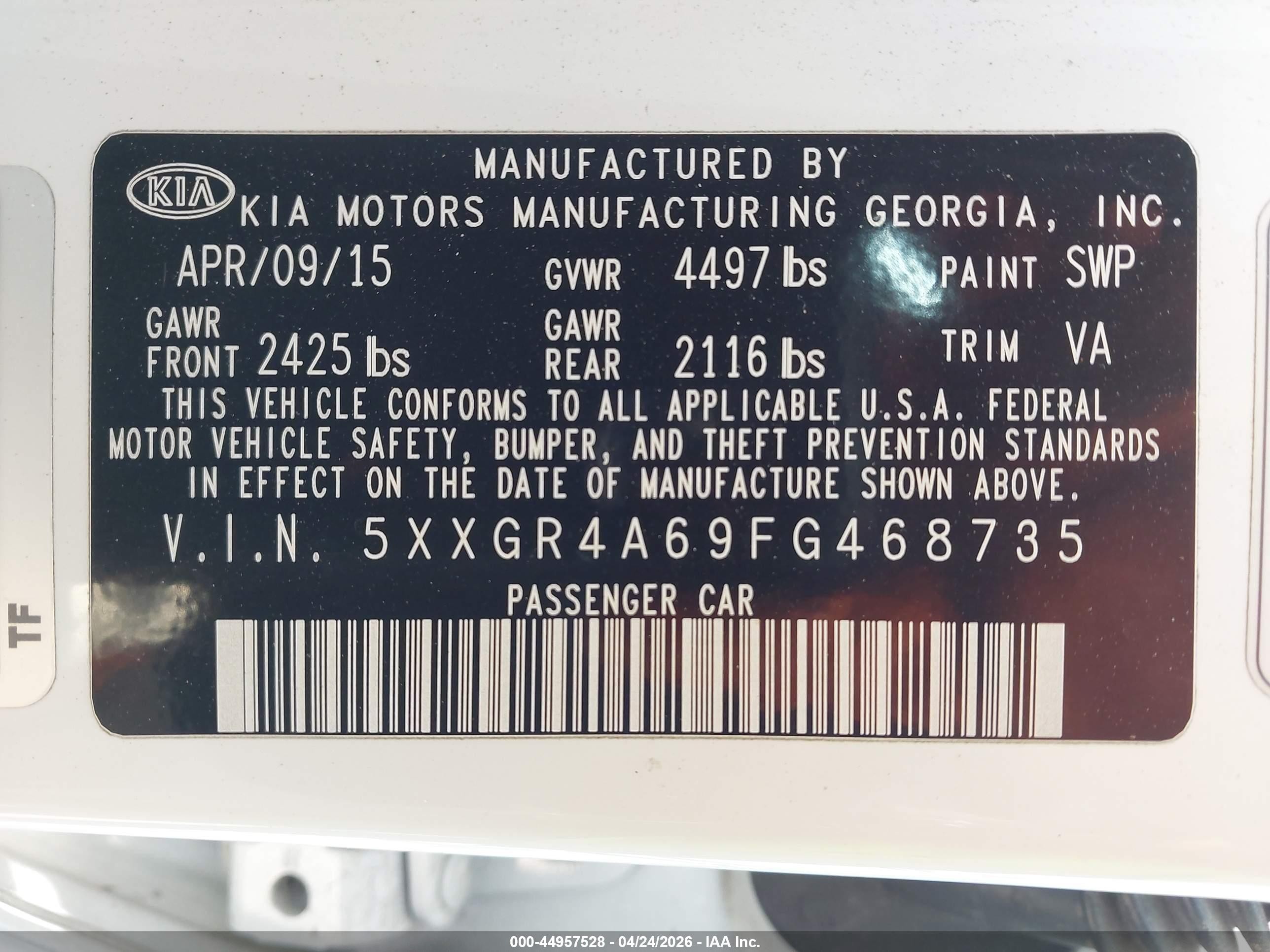 2015 Kia Optima Sxl Turbo White vin: 5XXGR4A69FG468735