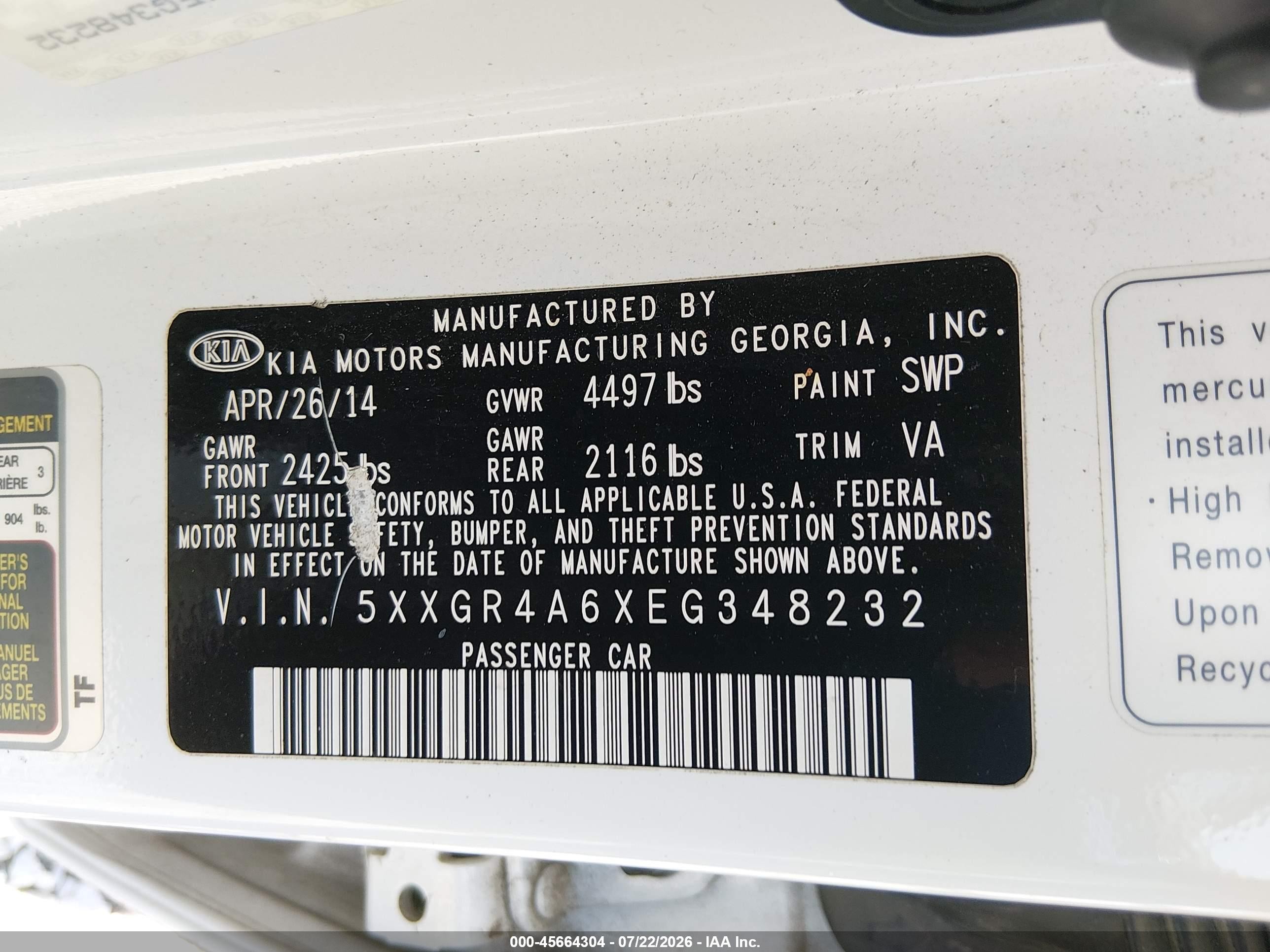 2014 Kia Optima Sxl Turbo White vin: 5XXGR4A6XEG348232