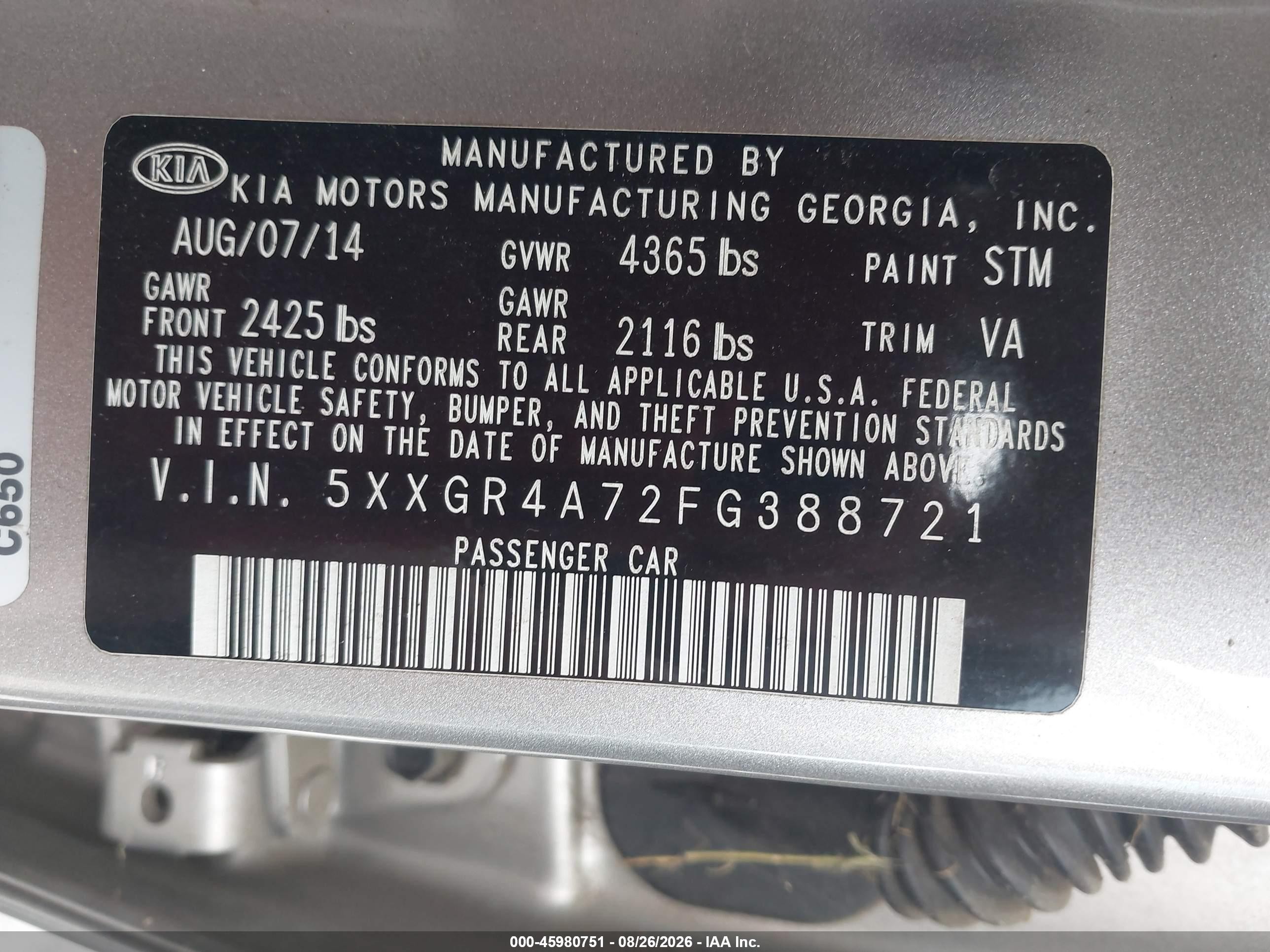 2015 Kia Optima Sx Champagne vin: 5XXGR4A72FG388721