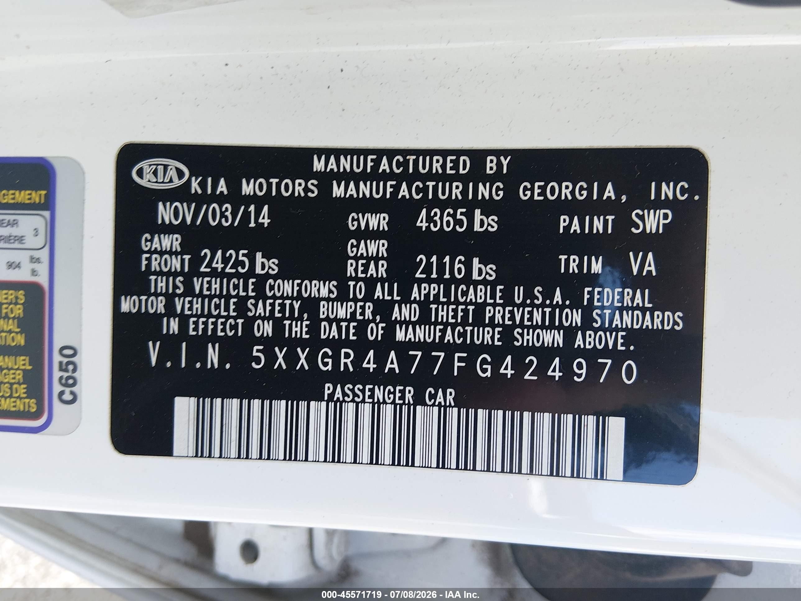 2015 Kia Optima Sx White vin: 5XXGR4A77FG424970