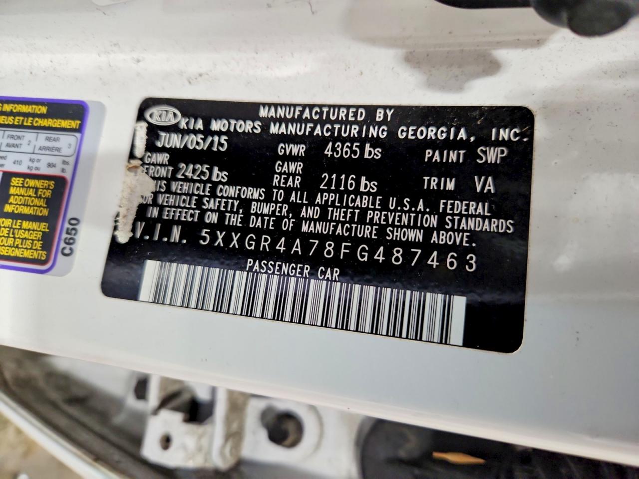 2015 Kia Optima Sx White vin: 5XXGR4A78FG487463