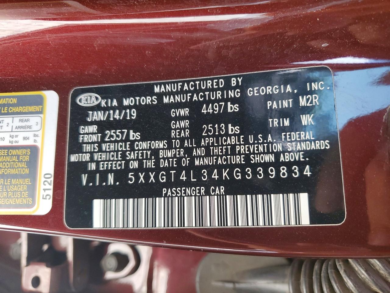 2019 Kia Optima Lx Burgundy vin: 5XXGT4L34KG339834