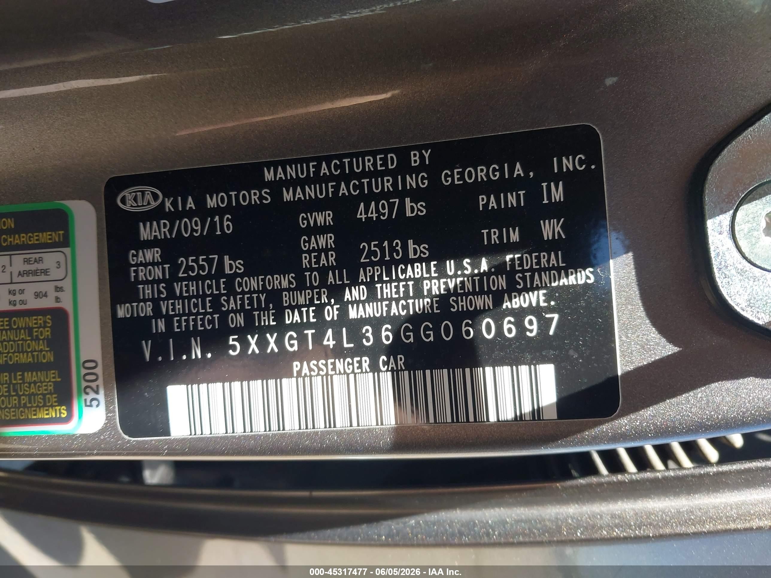 2016 Kia Optima Lx Gray vin: 5XXGT4L36GG060697