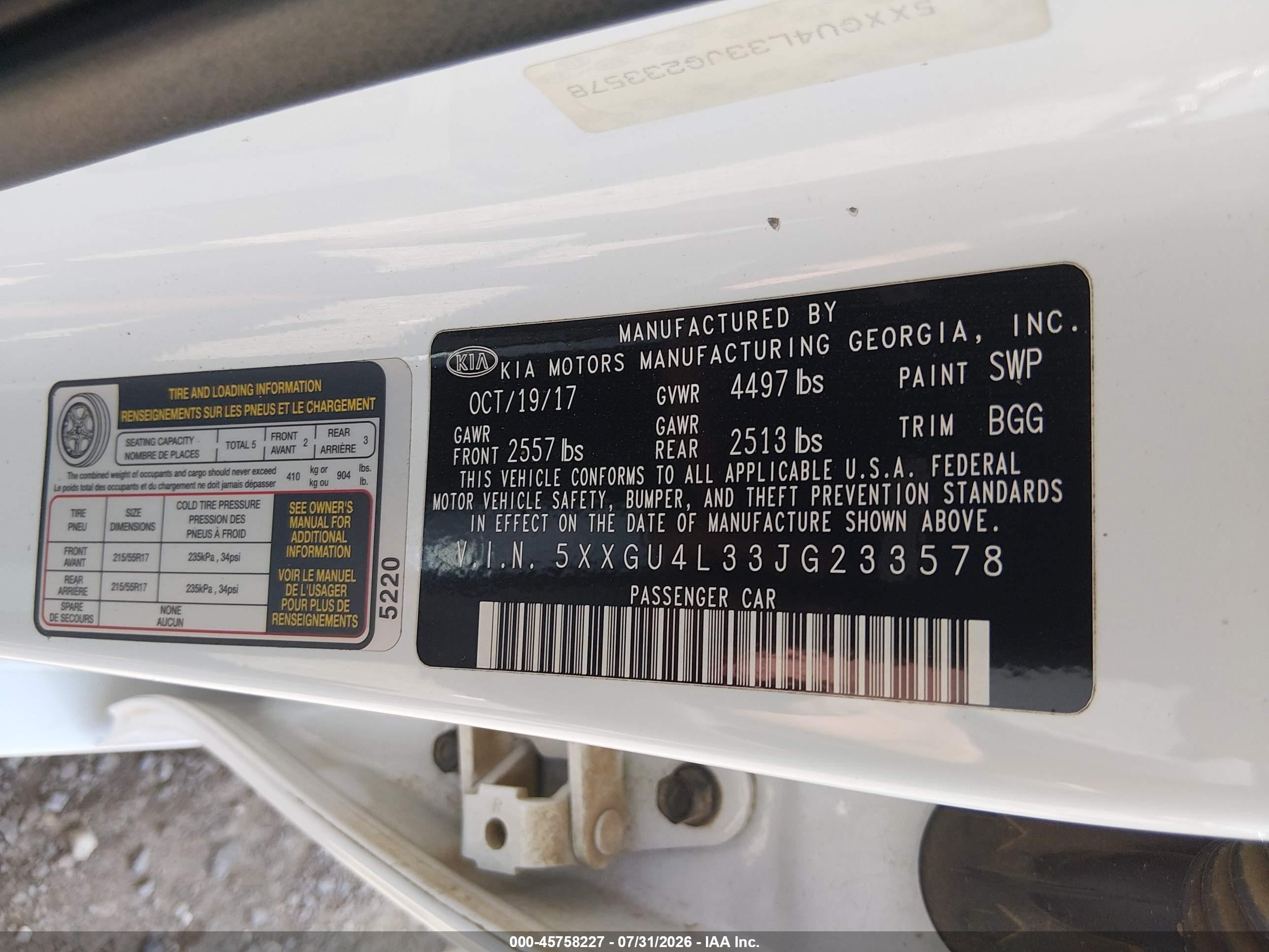 2018 Kia Optima Ex White vin: 5XXGU4L33JG233578