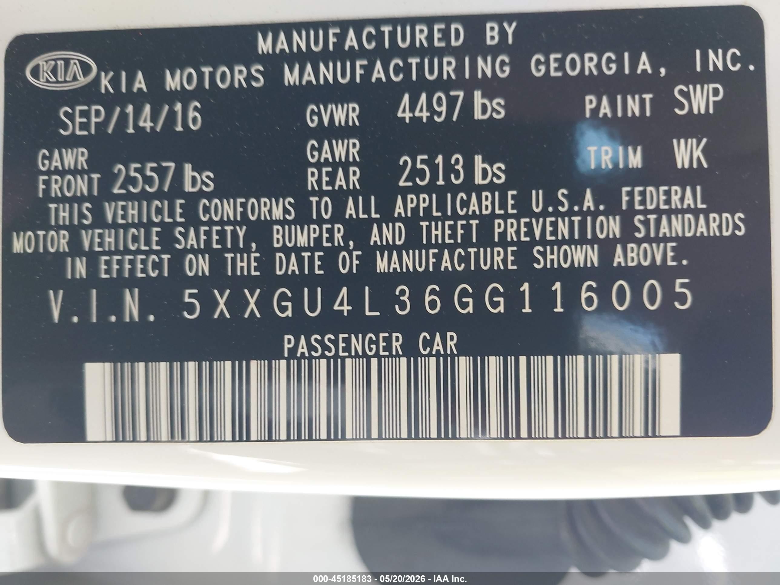 2016 Kia Optima Ex White vin: 5XXGU4L36GG116005