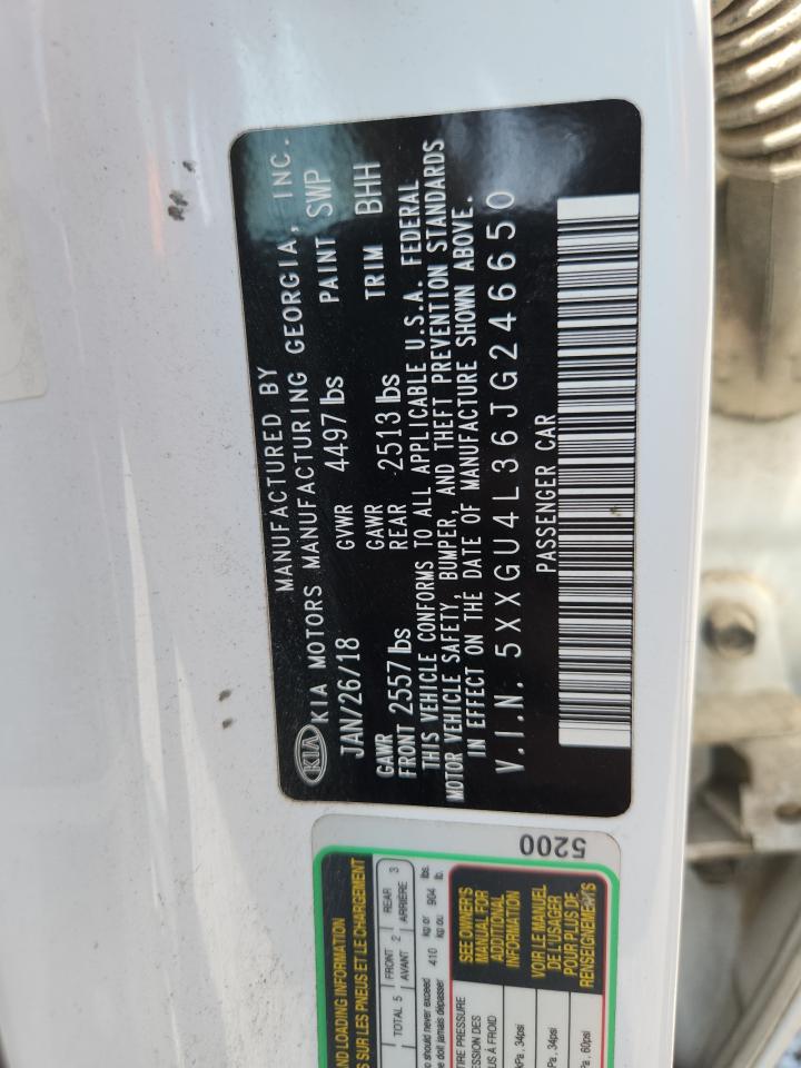 2018 Kia Optima Ex White vin: 5XXGU4L36JG246650