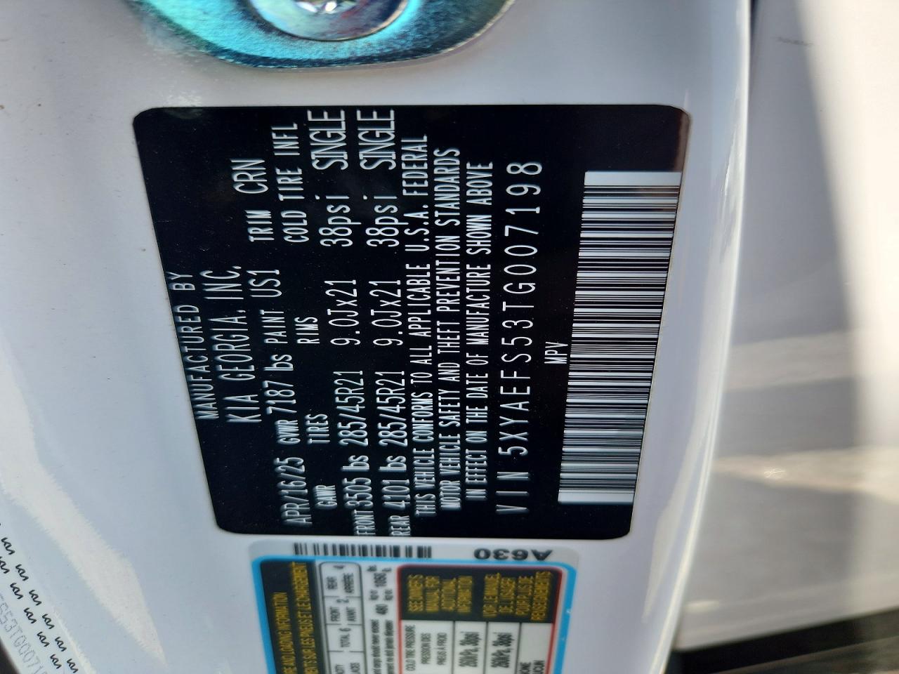 2026 Kia Ev9 Gt Line White vin: 5XYAEFS53TG007198