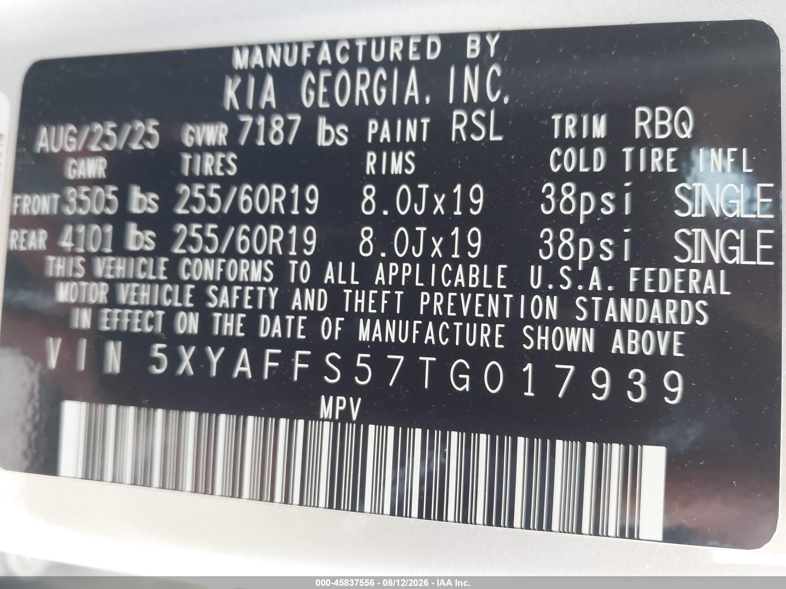 2026 Kia Ev9 Wind Gray vin: 5XYAFFS57TG017939