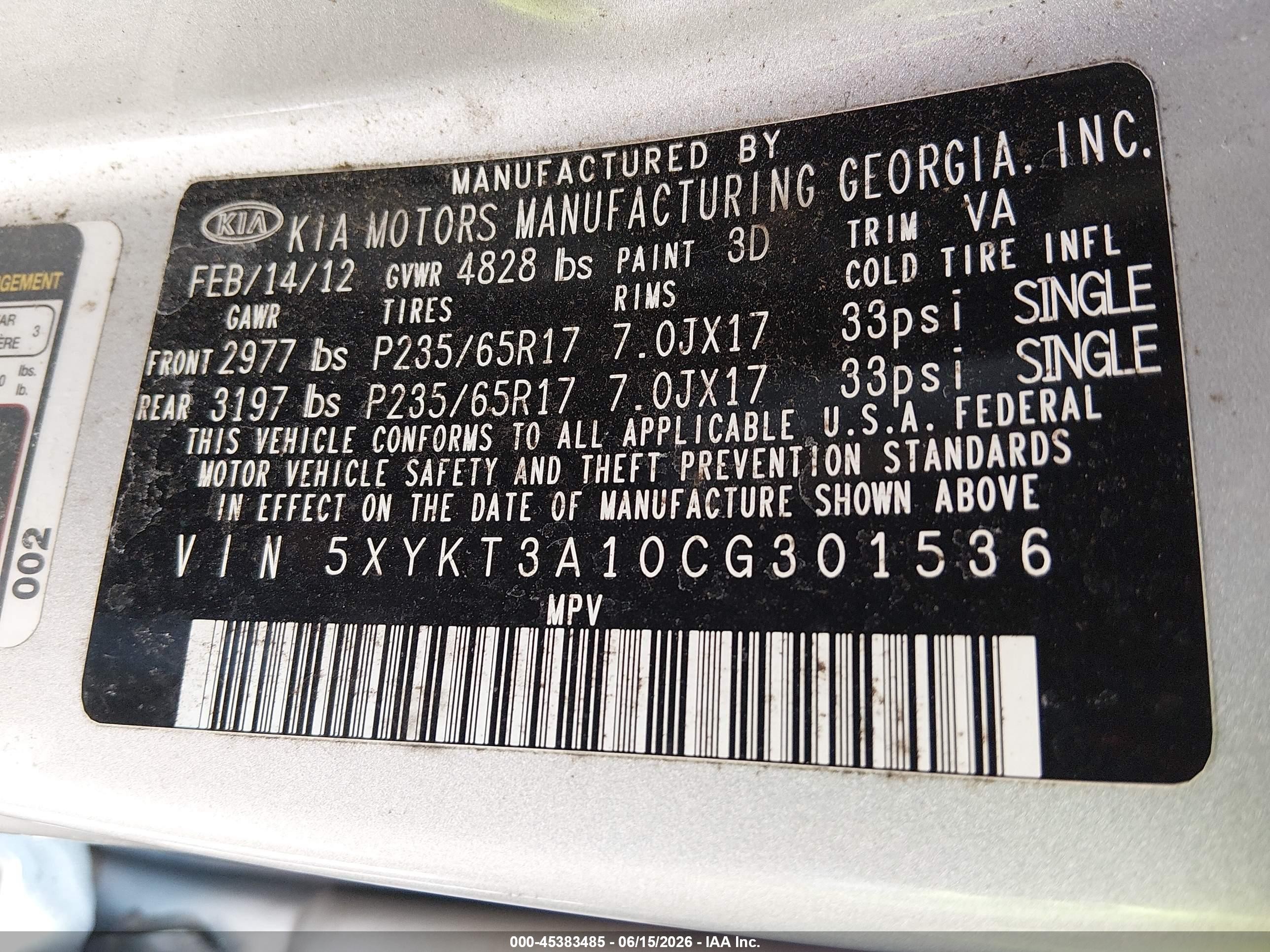 2012 Kia Sorento Lx Silver vin: 5XYKT3A10CG301536