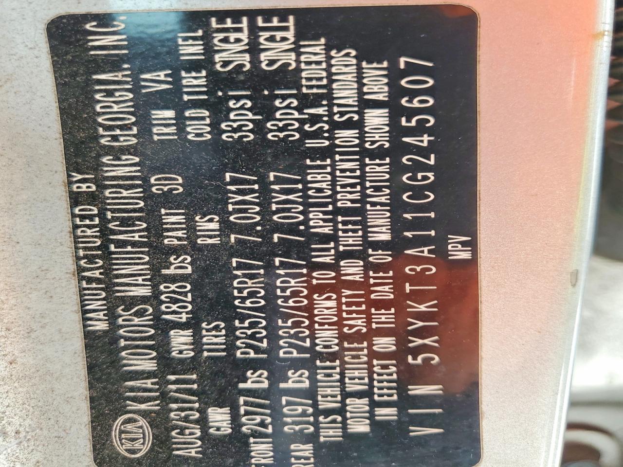 2012 Kia Sorento Lx Silver vin: 5XYKT3A11CG245607