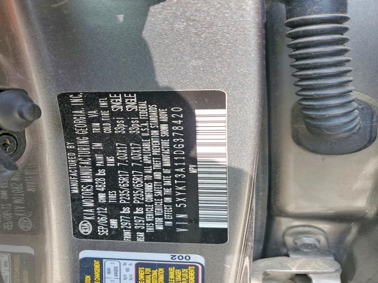 2013 Kia Sorento Lx Charcoal vin: 5XYKT3A11DG378420