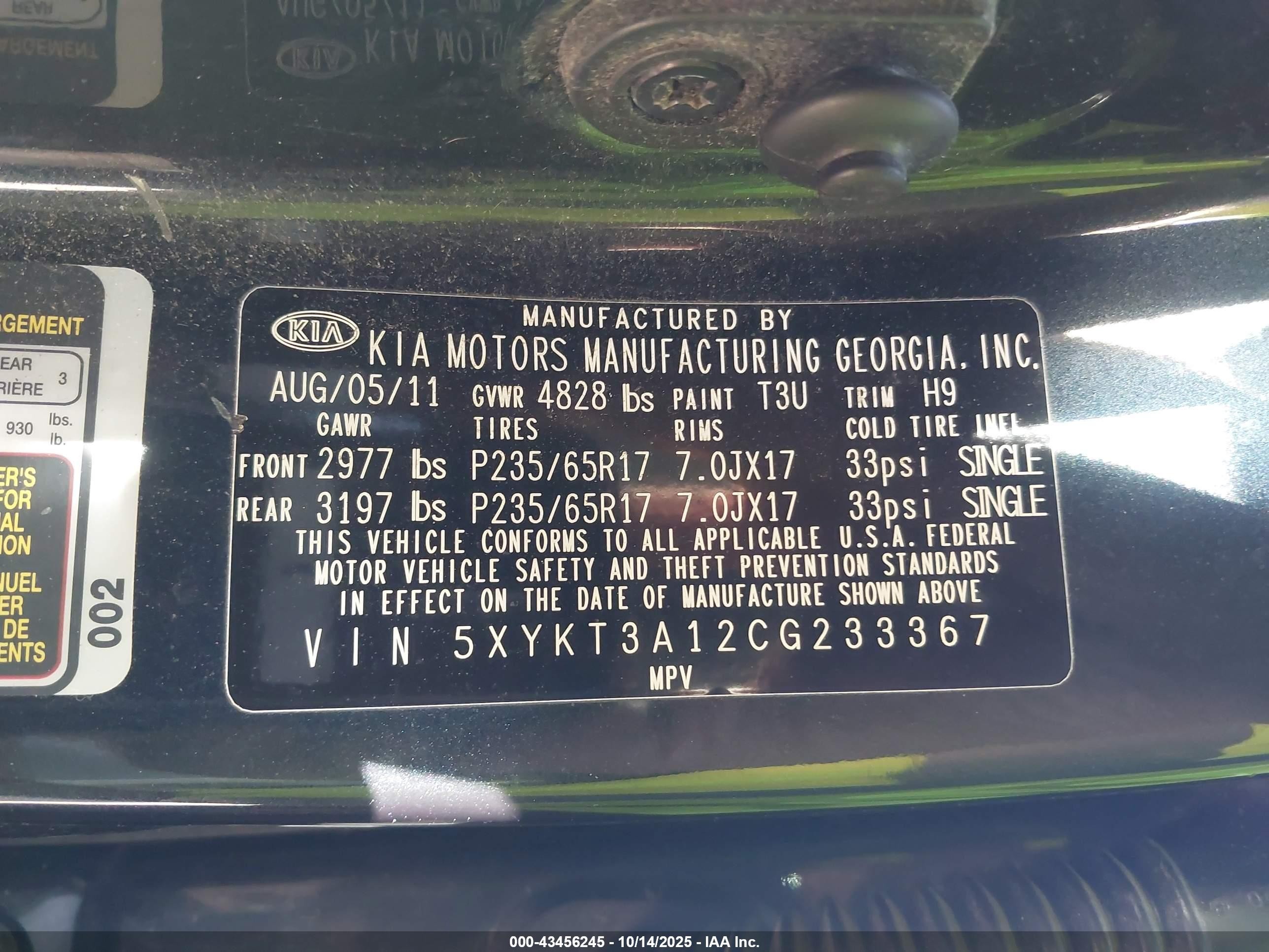 2012 Kia Sorento Lx Blue vin: 5XYKT3A12CG233367