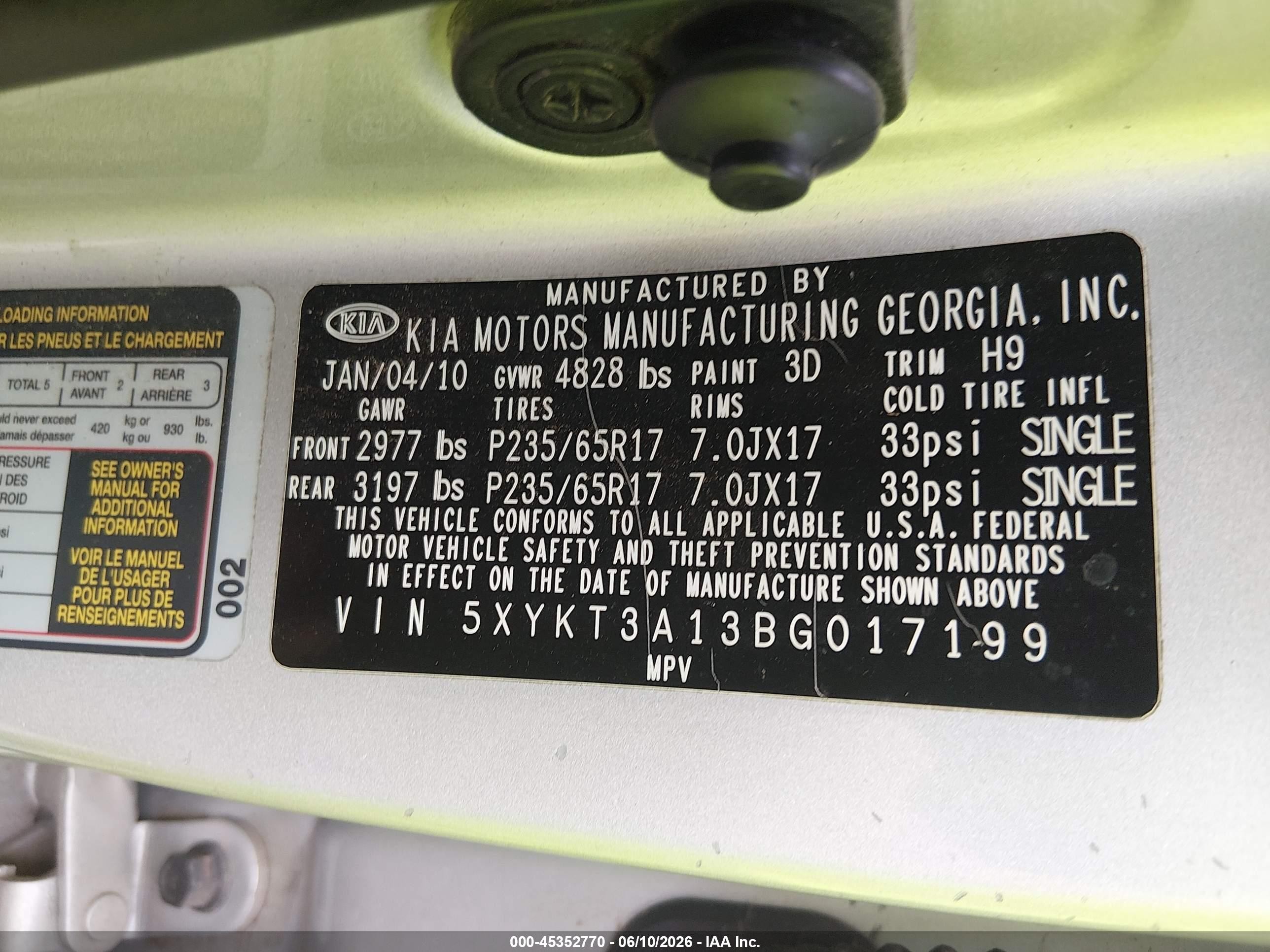 2011 Kia Sorento Lx Silver vin: 5XYKT3A13BG017199