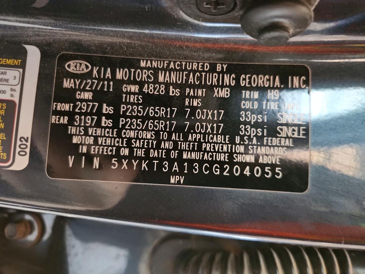 2012 Kia Sorento Lx Серый vin: 5XYKT3A13CG204055