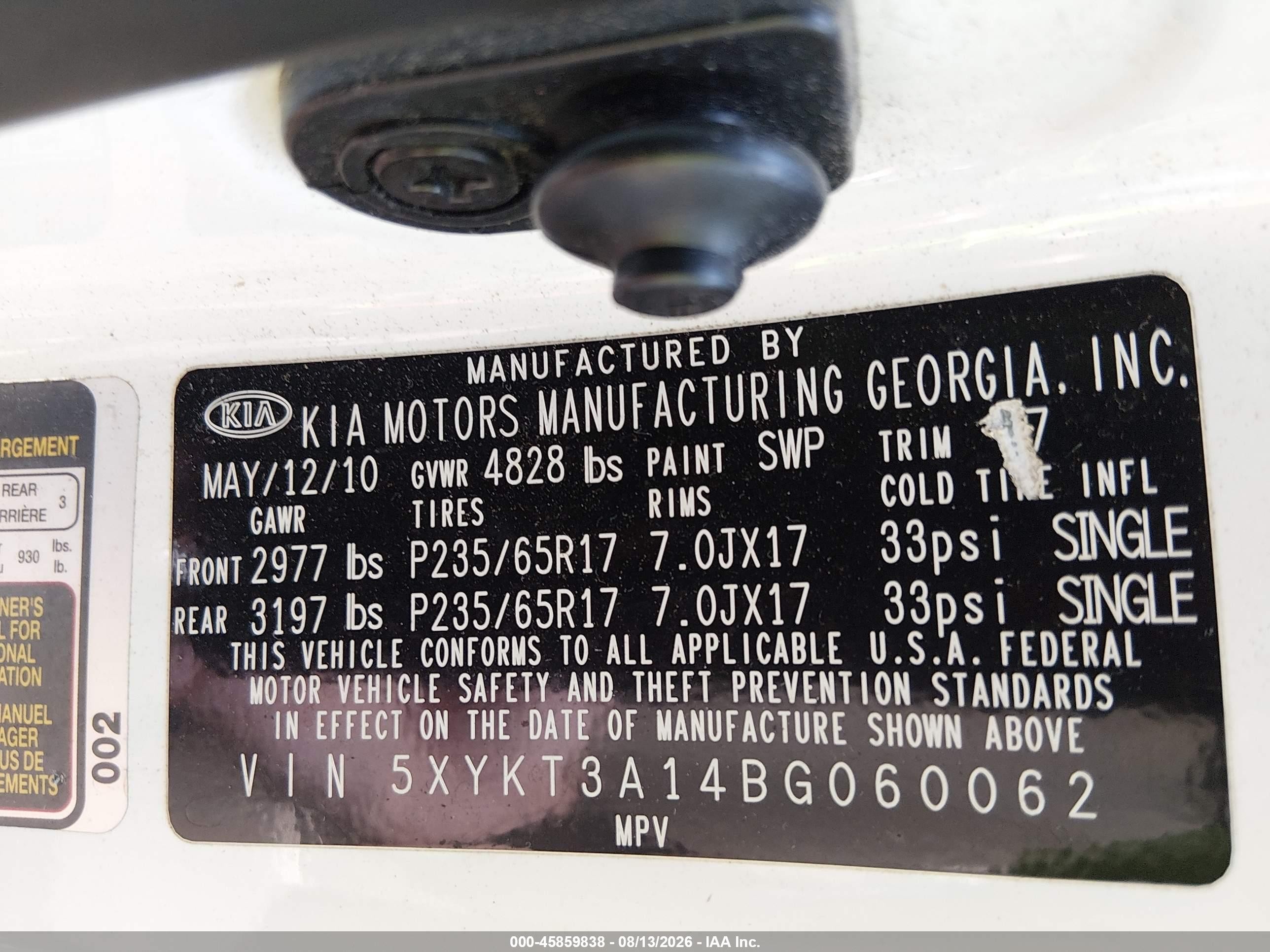 2011 Kia Sorento Lx Белый vin: 5XYKT3A14BG060062
