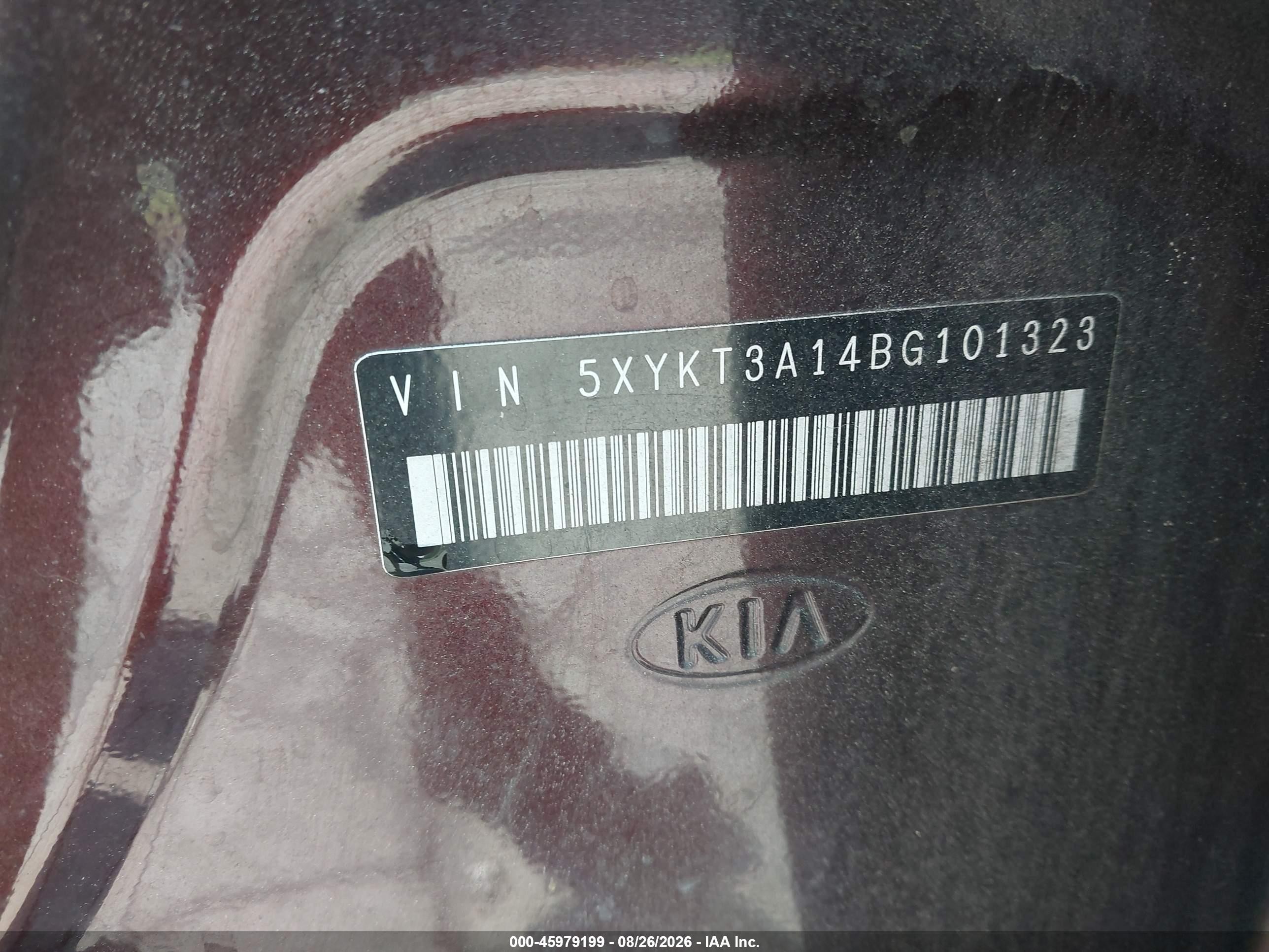 2011 Kia Sorento Lx Burgundy vin: 5XYKT3A14BG101323