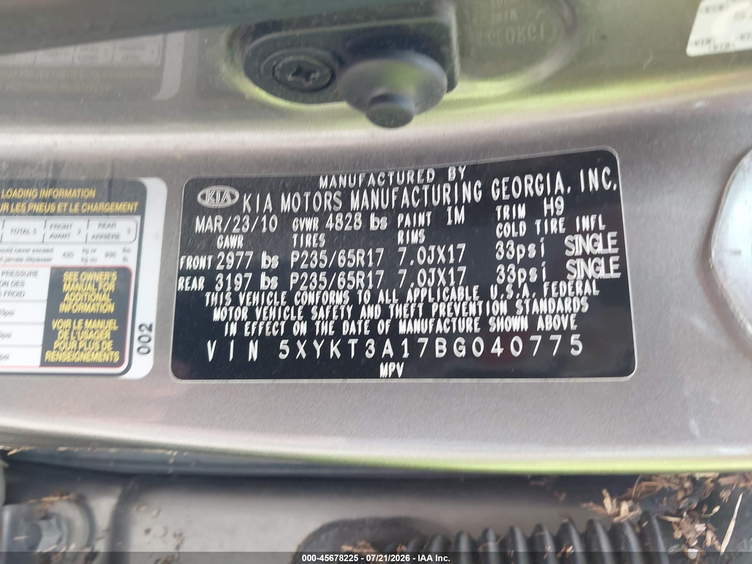 2011 Kia Sorento Lx Gray vin: 5XYKT3A17BG040775