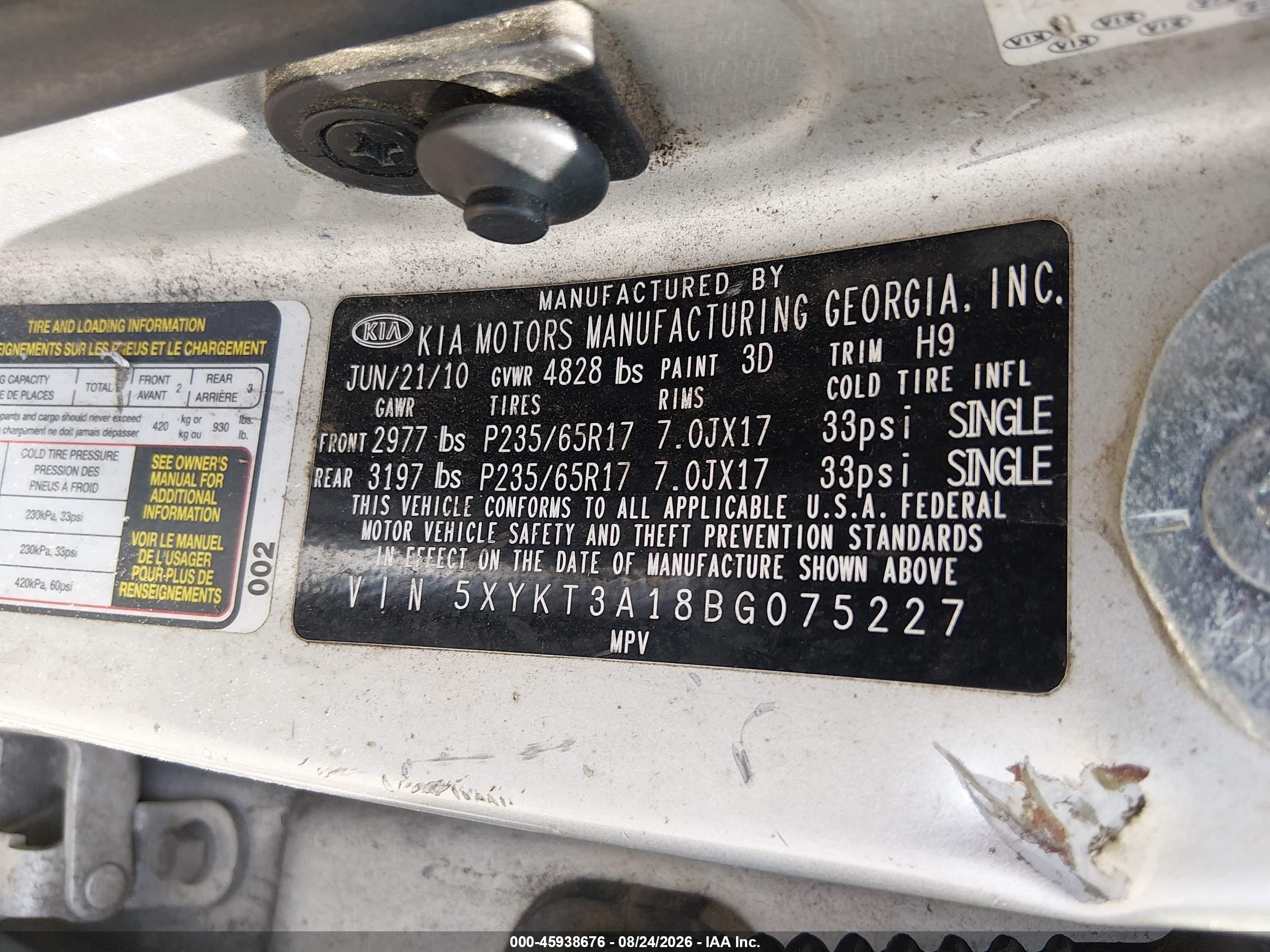 2011 Kia Sorento Lx Silver vin: 5XYKT3A18BG075227