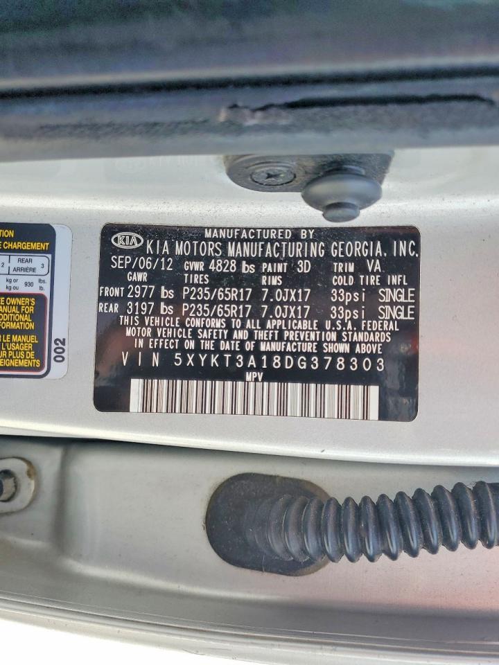 2013 Kia Sorento Lx Silver vin: 5XYKT3A18DG378303