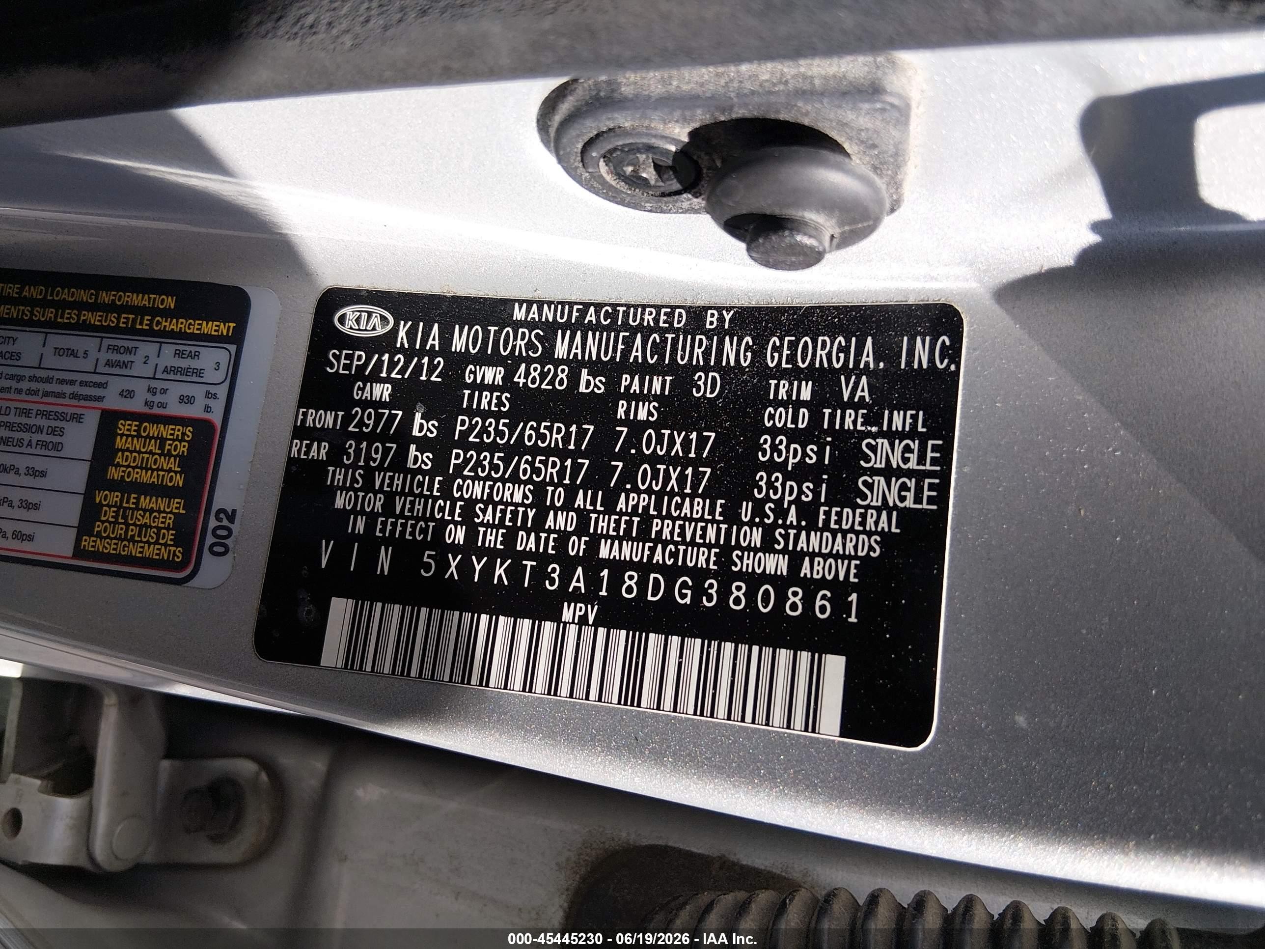 2013 Kia Sorento Lx Silver vin: 5XYKT3A18DG380861