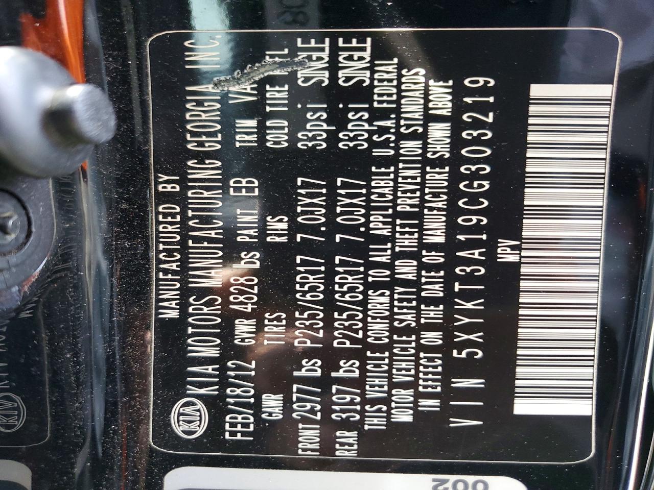 2012 Kia Sorento Lx Black vin: 5XYKT3A19CG303219