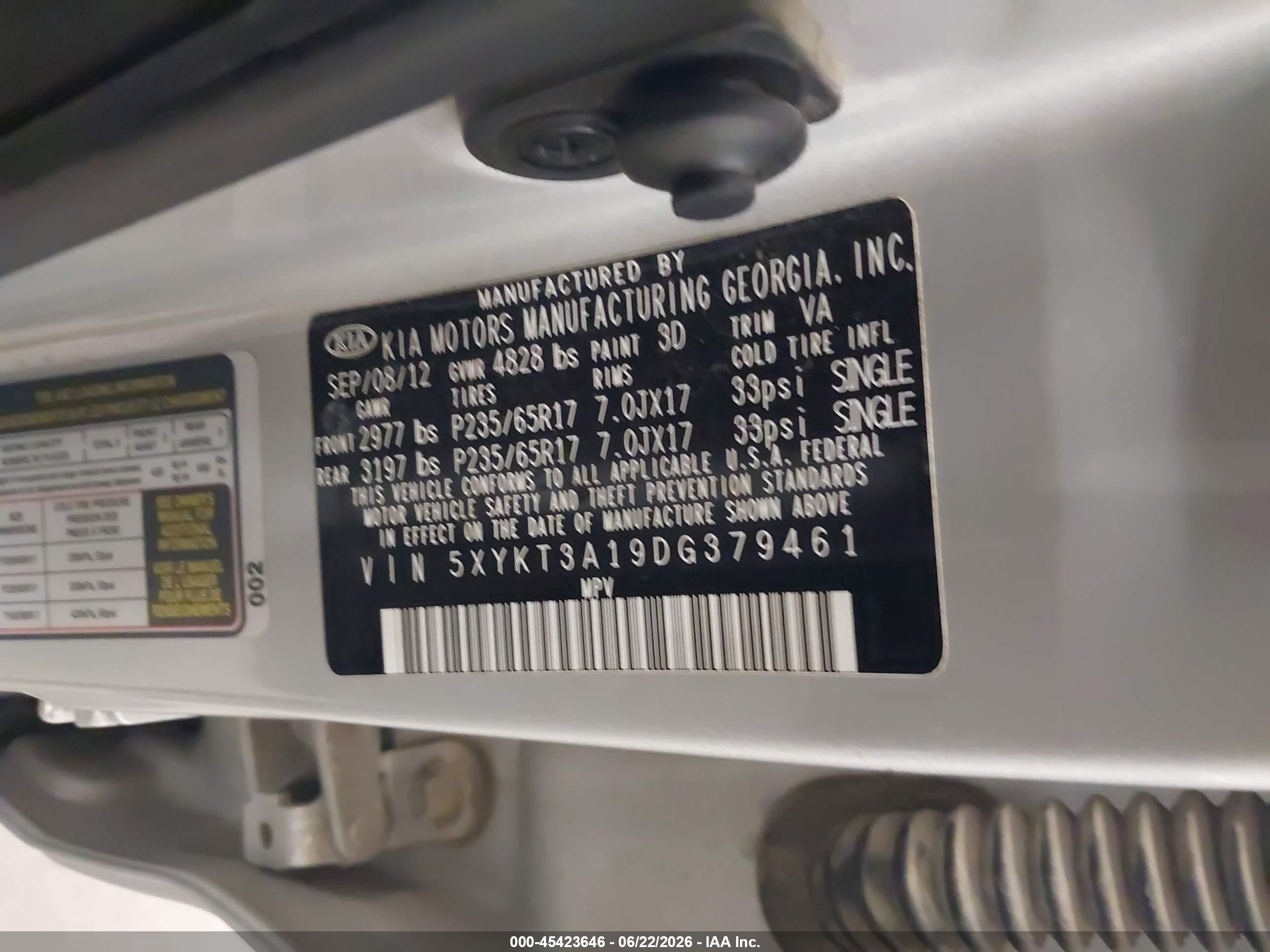 2013 Kia Sorento Lx Серебряный vin: 5XYKT3A19DG379461