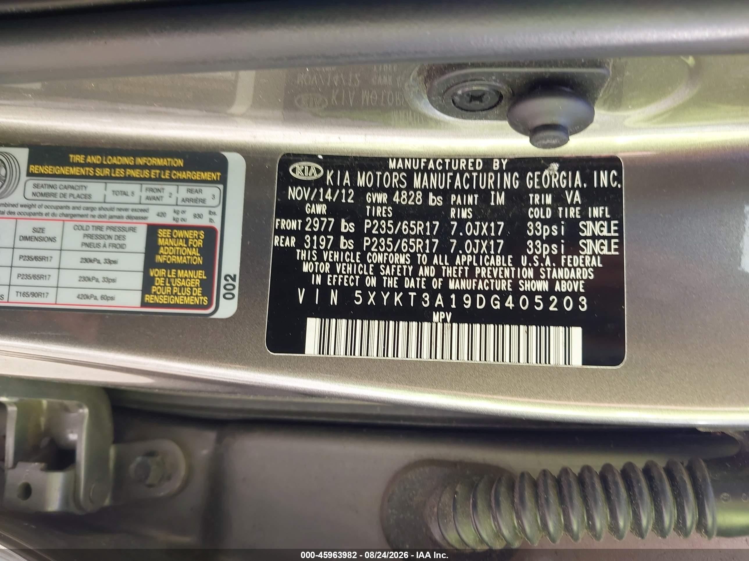 2013 Kia Sorento Lx Gray vin: 5XYKT3A19DG405203