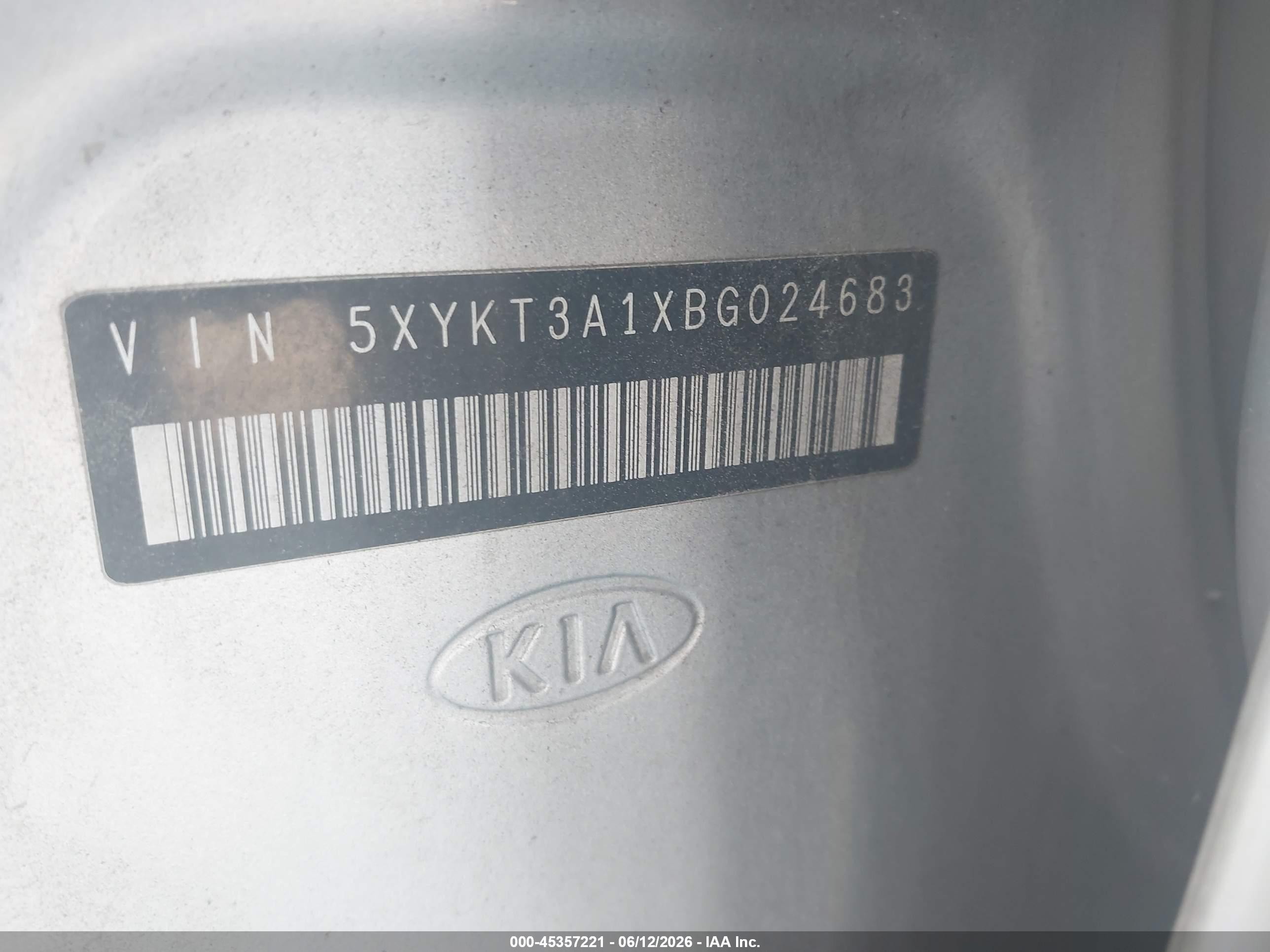2011 Kia Sorento Lx Серый vin: 5XYKT3A1XBG024683