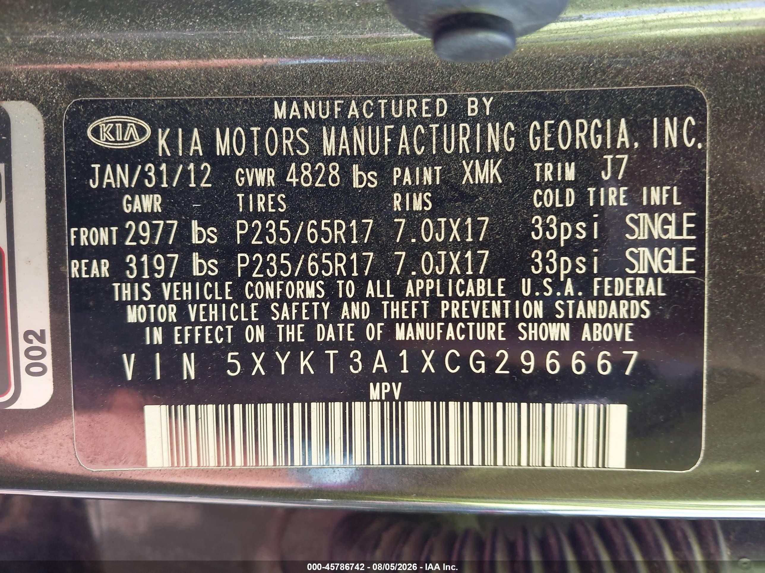 2012 Kia Sorento Lx Зеленый vin: 5XYKT3A1XCG296667