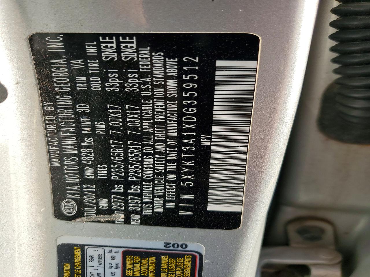 2013 Kia Sorento Lx Silver vin: 5XYKT3A1XDG359512